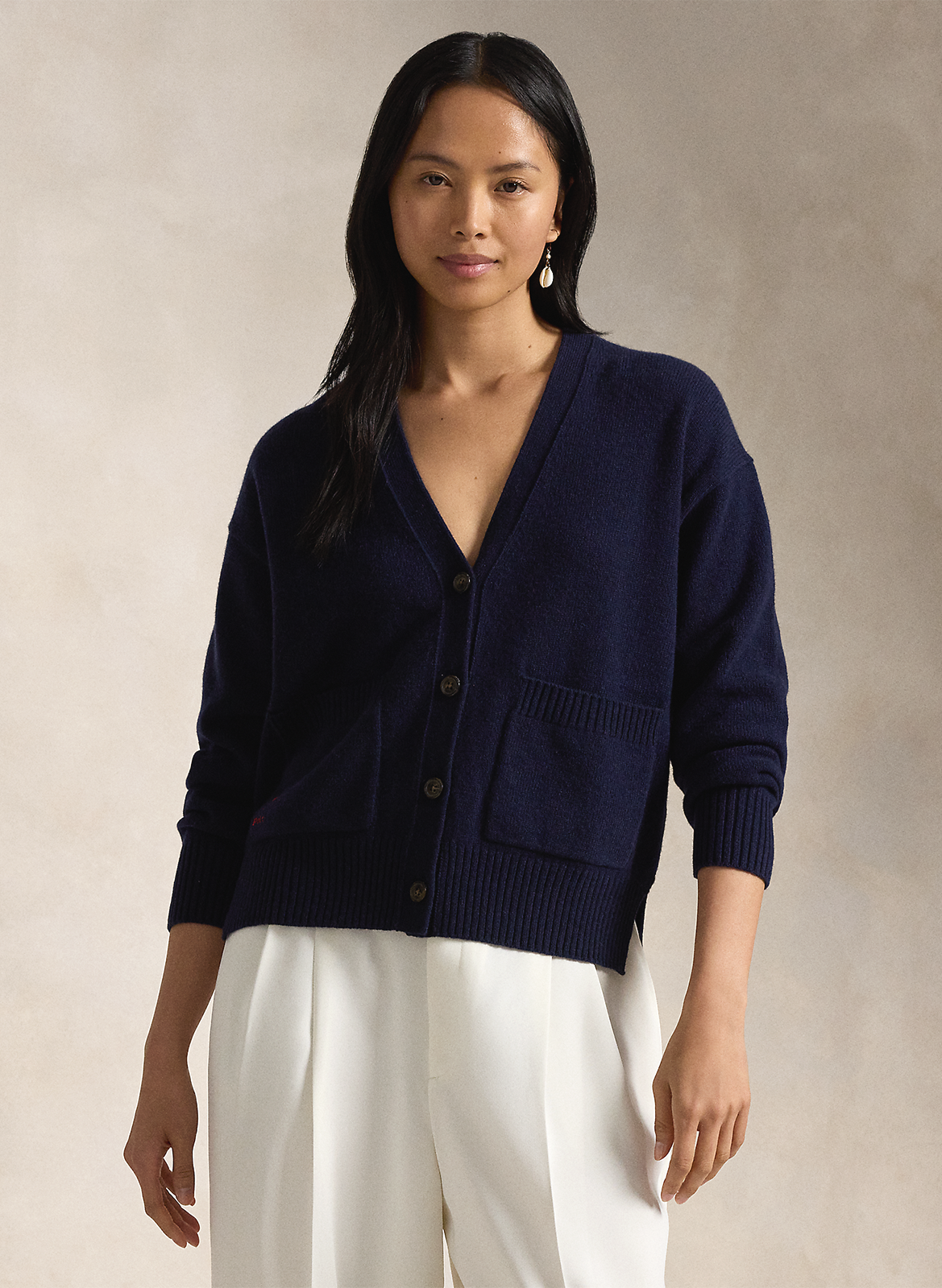 Gilet droit col V en laine et cachemire mélangé POLO RALPH LAUREN