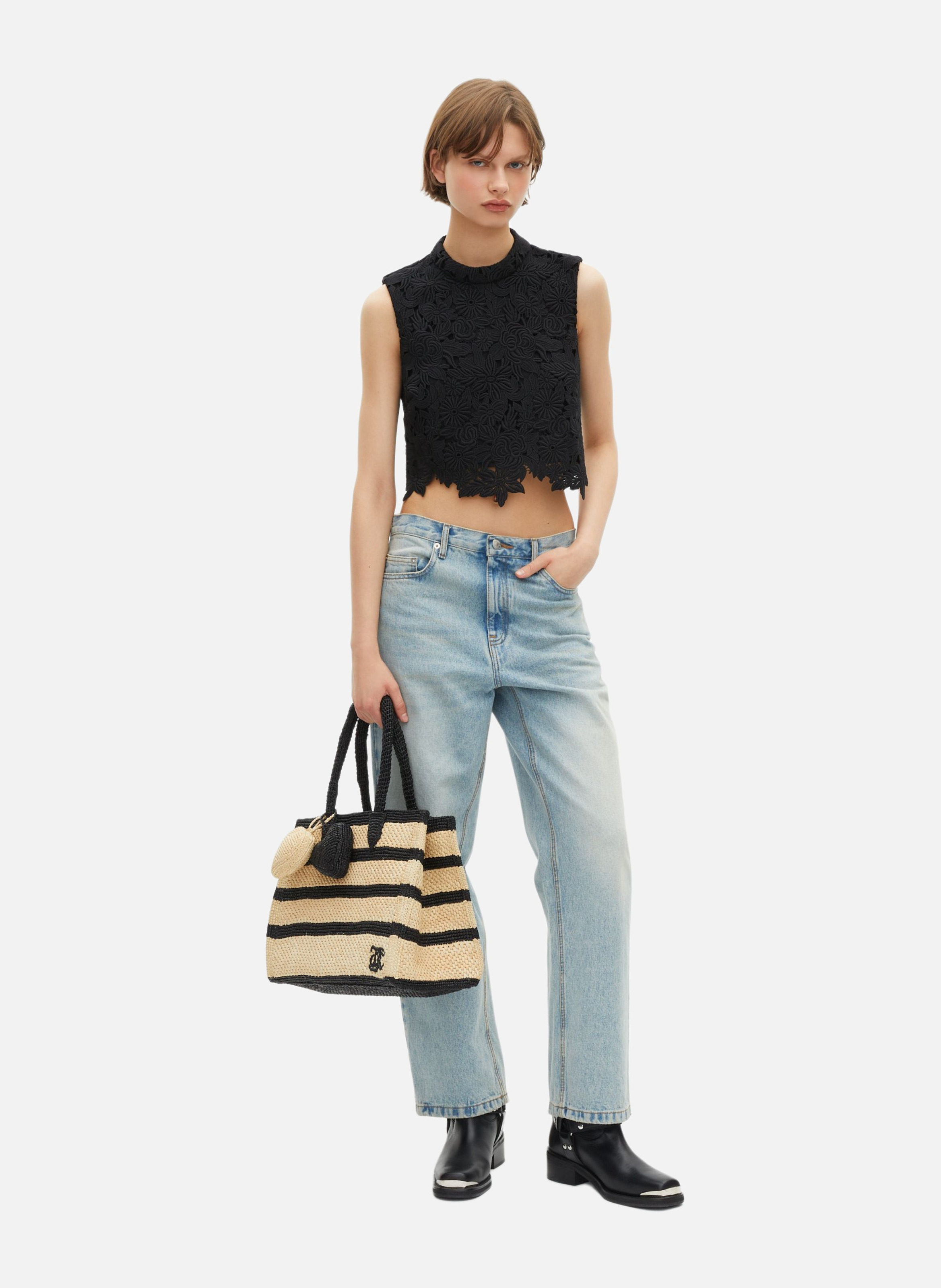 Raffia heart bag charm THE KOOPLES Black