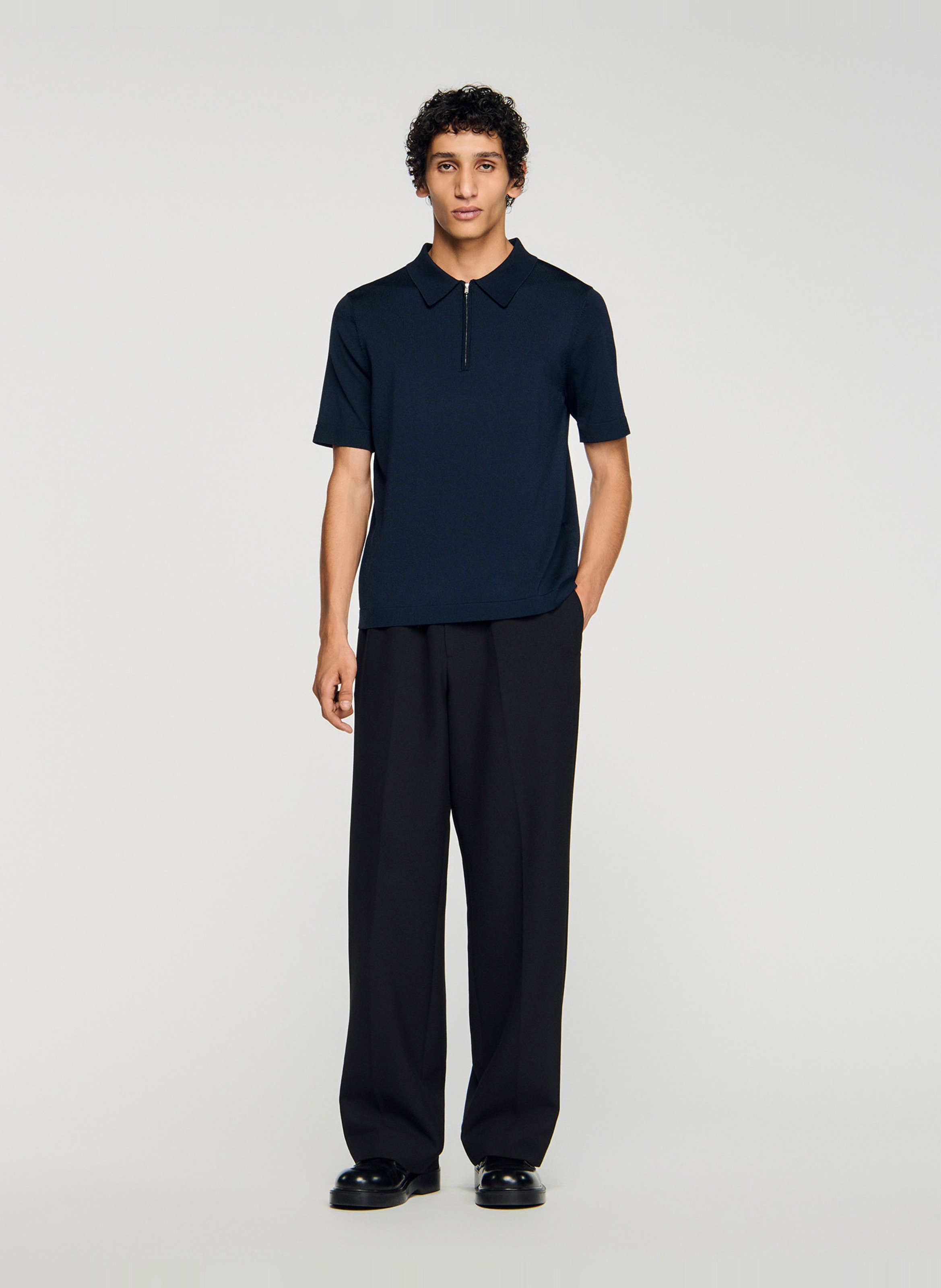 Short-sleeved T-shirt with zip-up polo collar SANDRO Blue