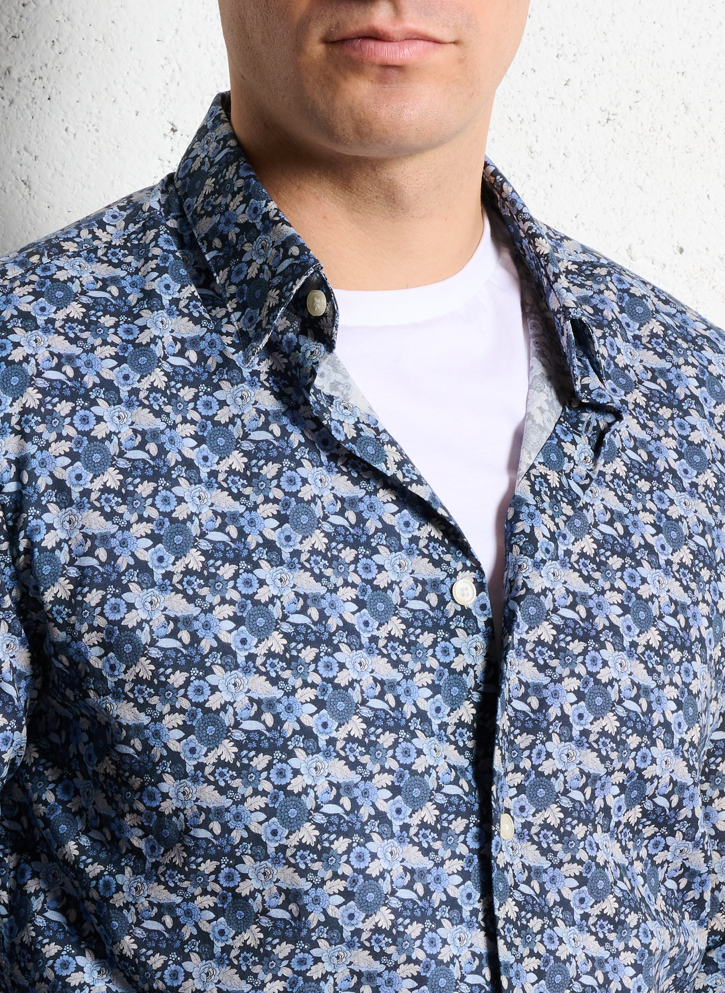 Chemise slim col classique imprimé fleuri en coton AU PRINTEMPS PARIS Bleu