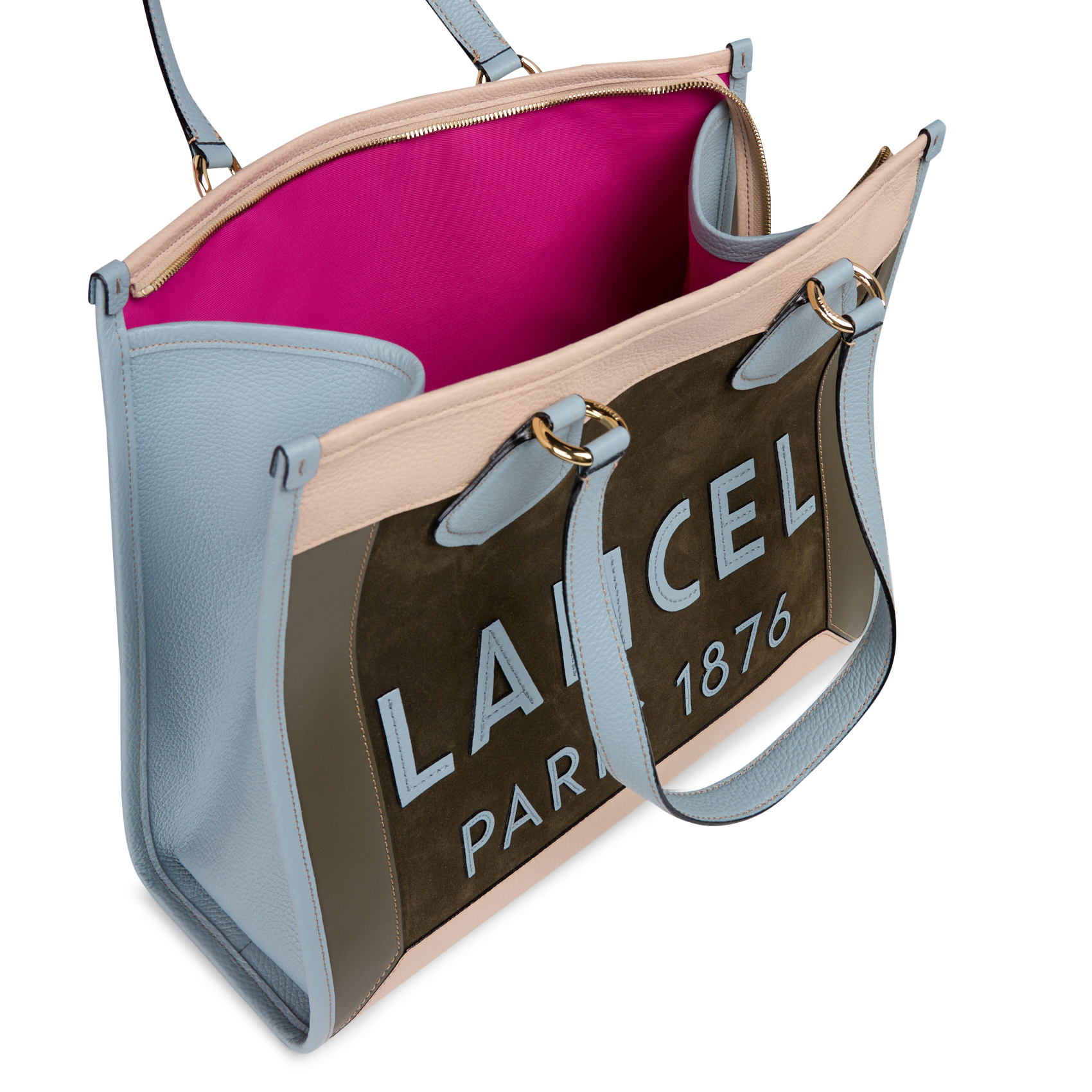 Leather clutch bag LANCEL Khaki