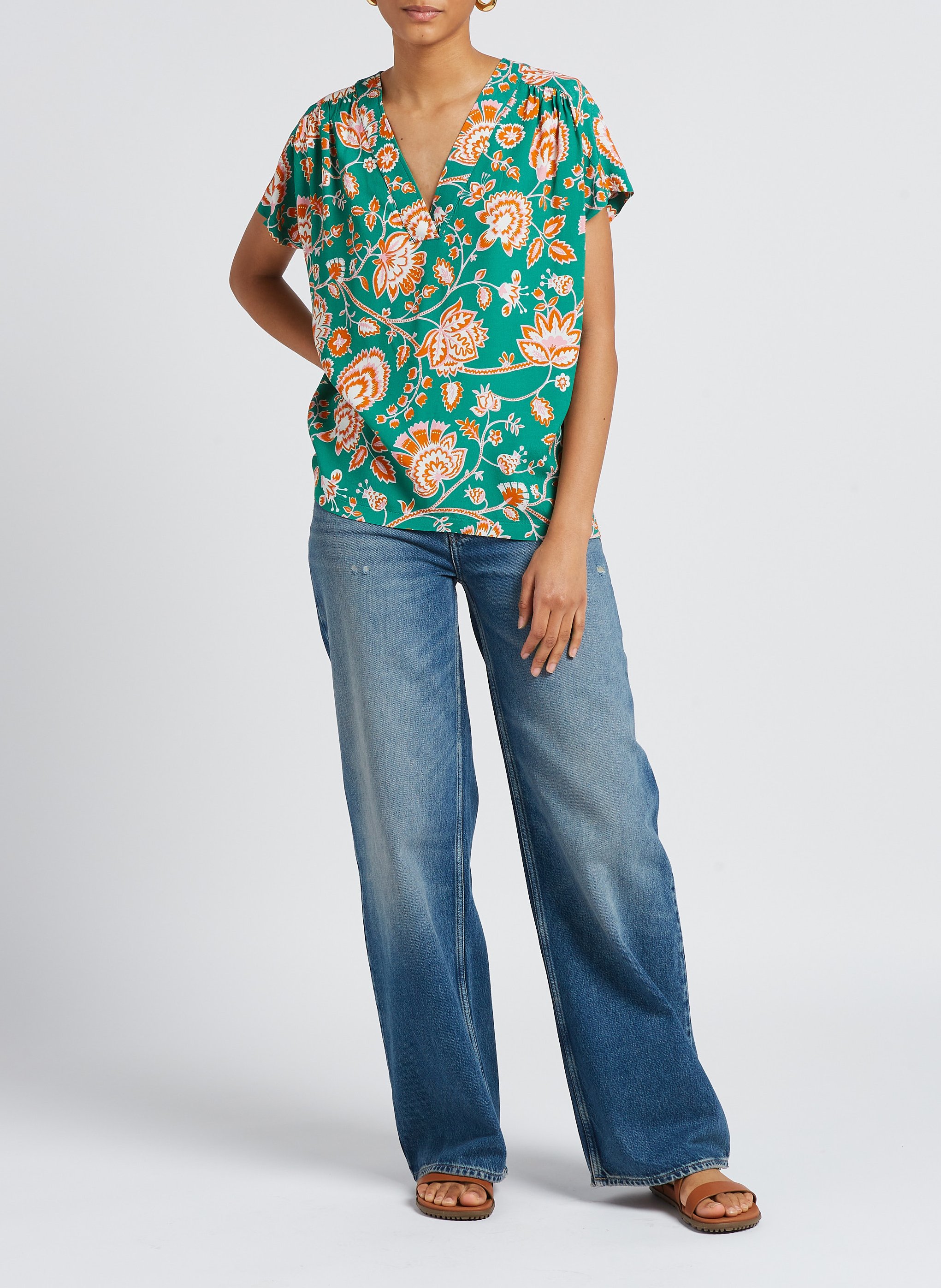 Geblümtes Top mit V-Ausschnitt LA PETITE FRANCAISE Grun