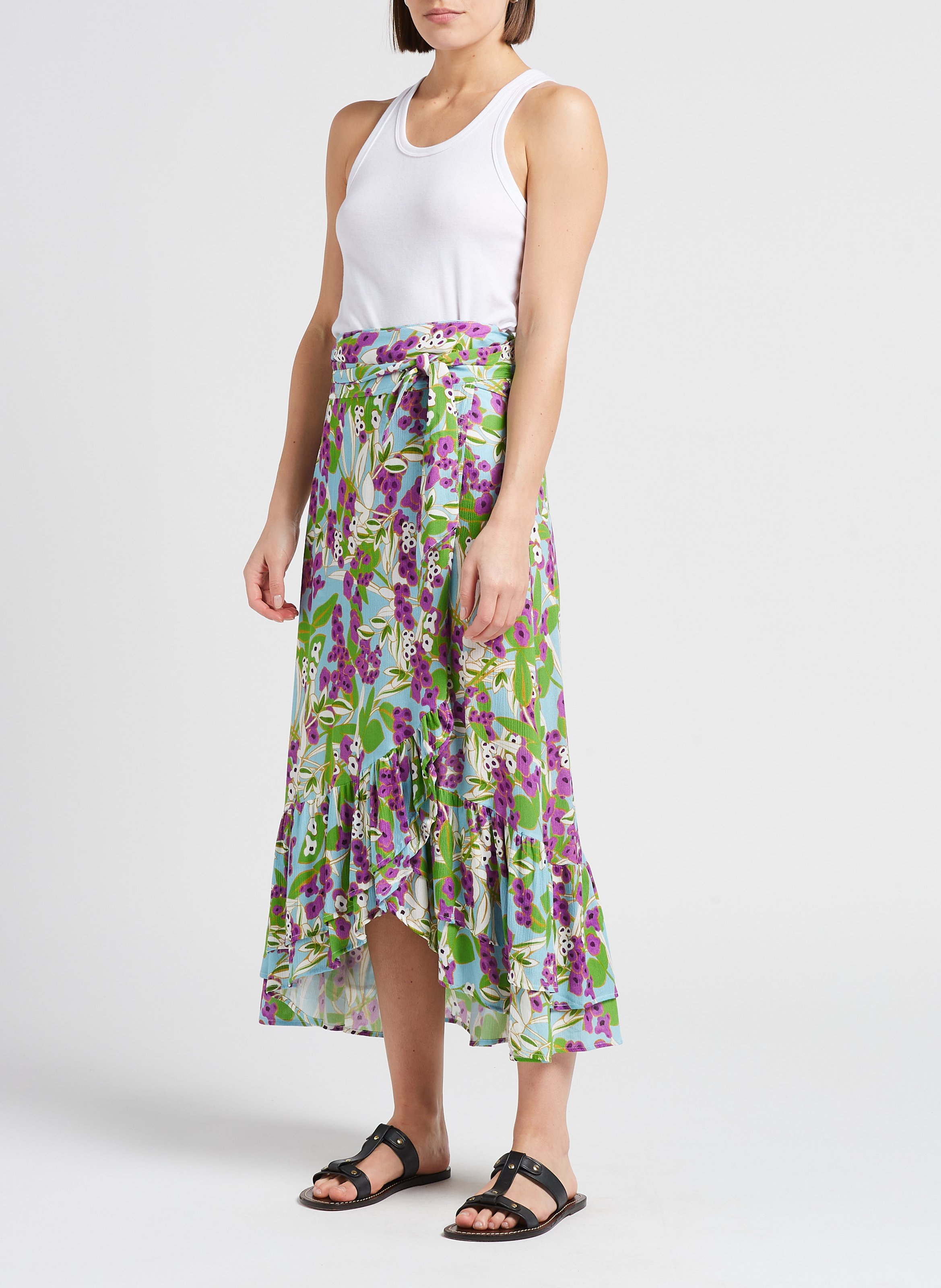 Jupe longue portefeuille à imprimé fleuri LA PETITE FRANCAISE Multicolore