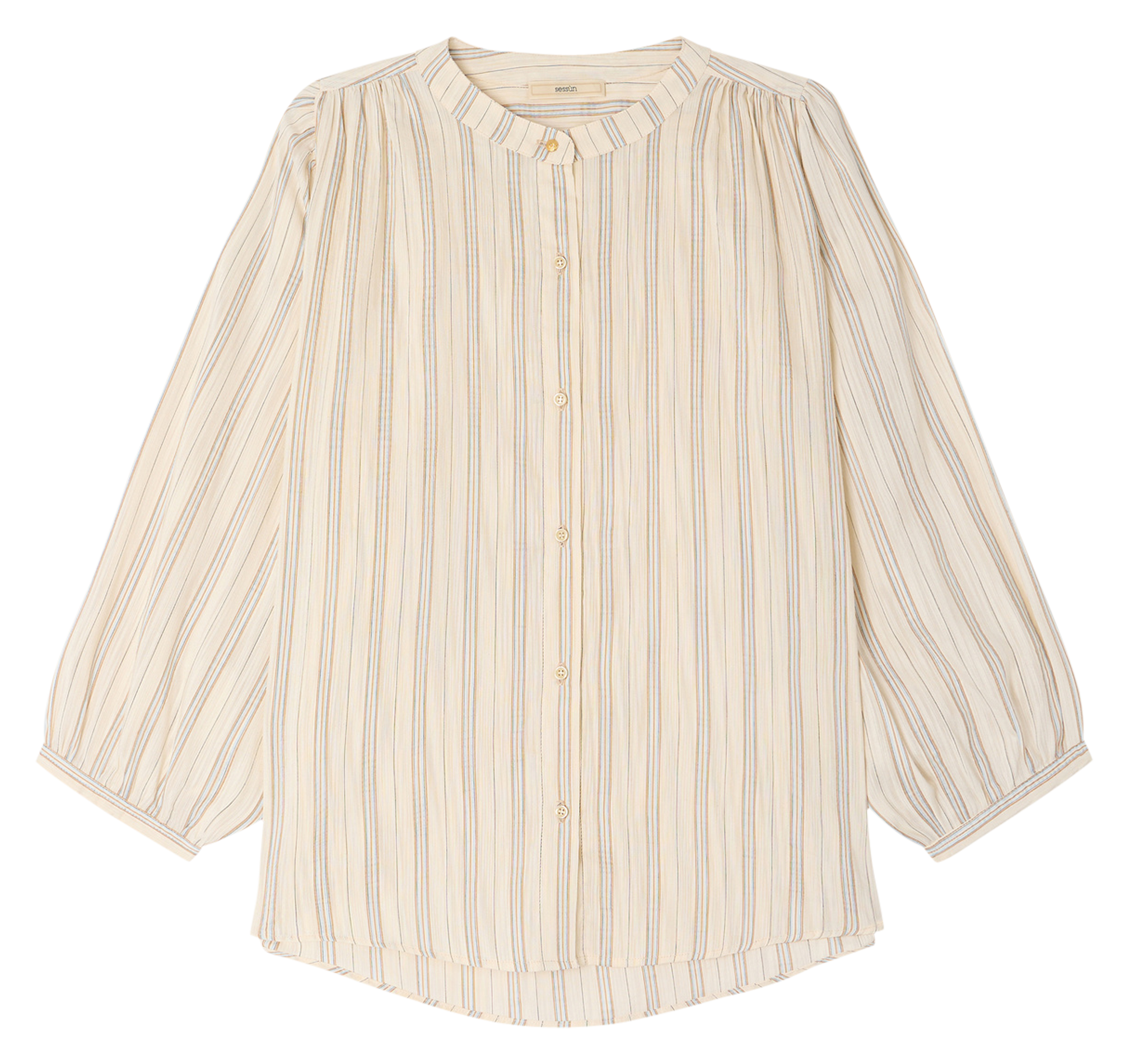 Loose-fit organic cotton shirt with mandarin collar Multicolored