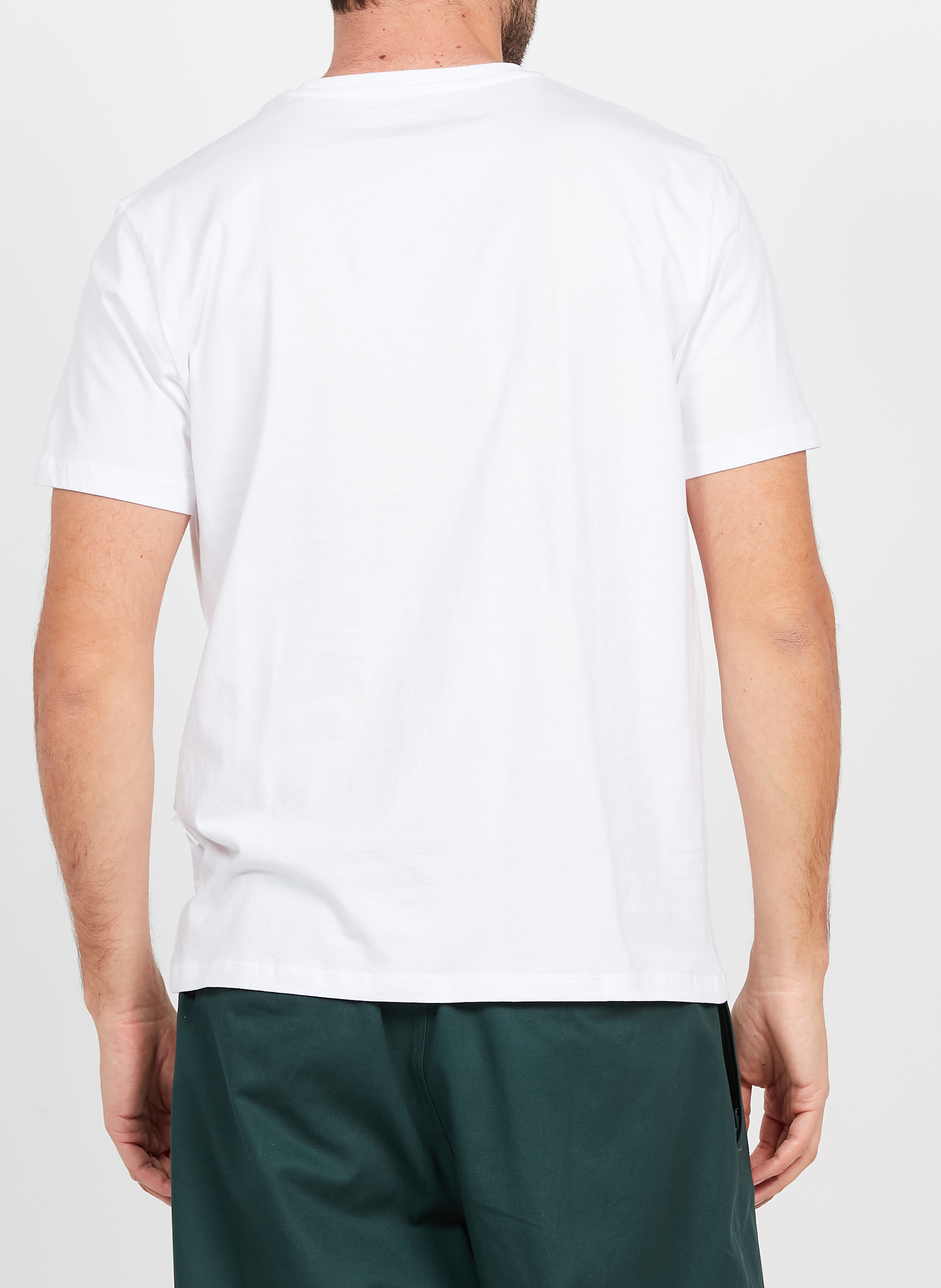 Gerade geschnittenes Rundhals-T-Shirt aus Baumwolle SELECTED Weiss