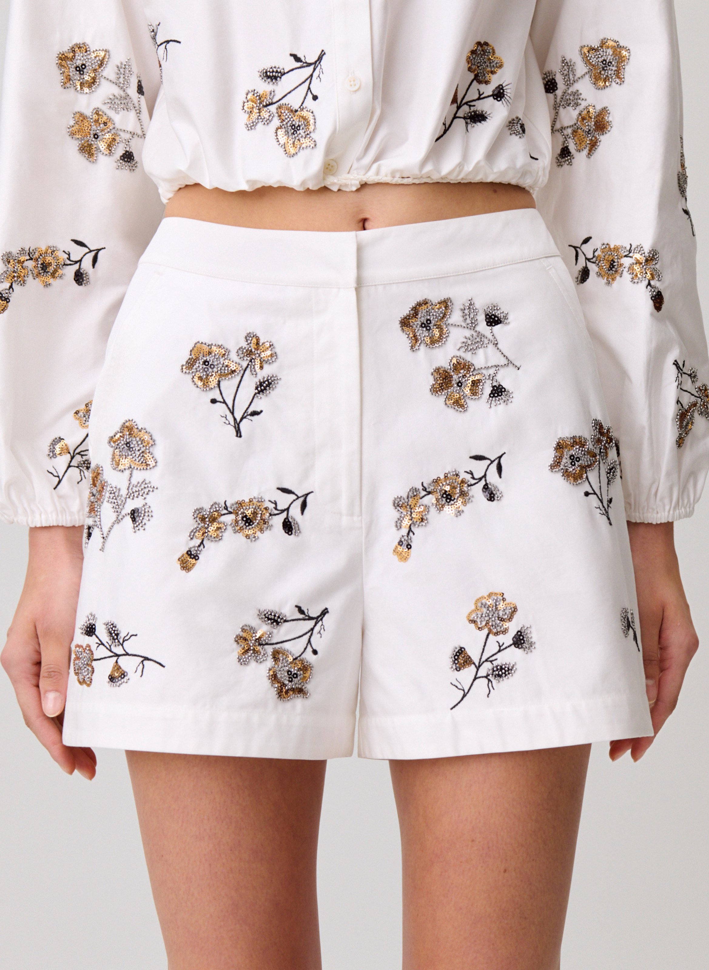 Pantalón recto de algodón bordado CLAUDIE PIERLOT Beige