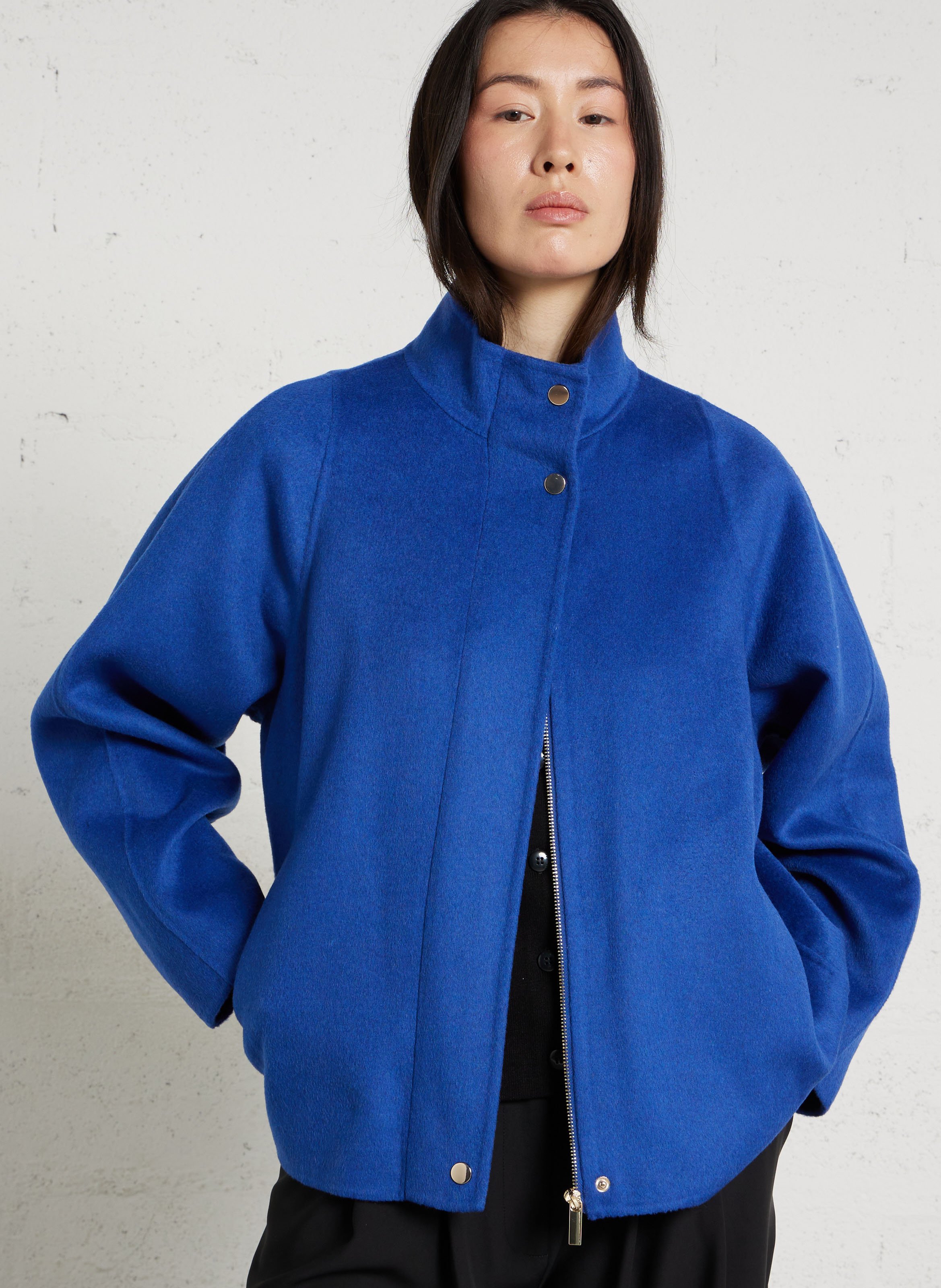 Straight coat with high collar and zip MAISON 123 Blue