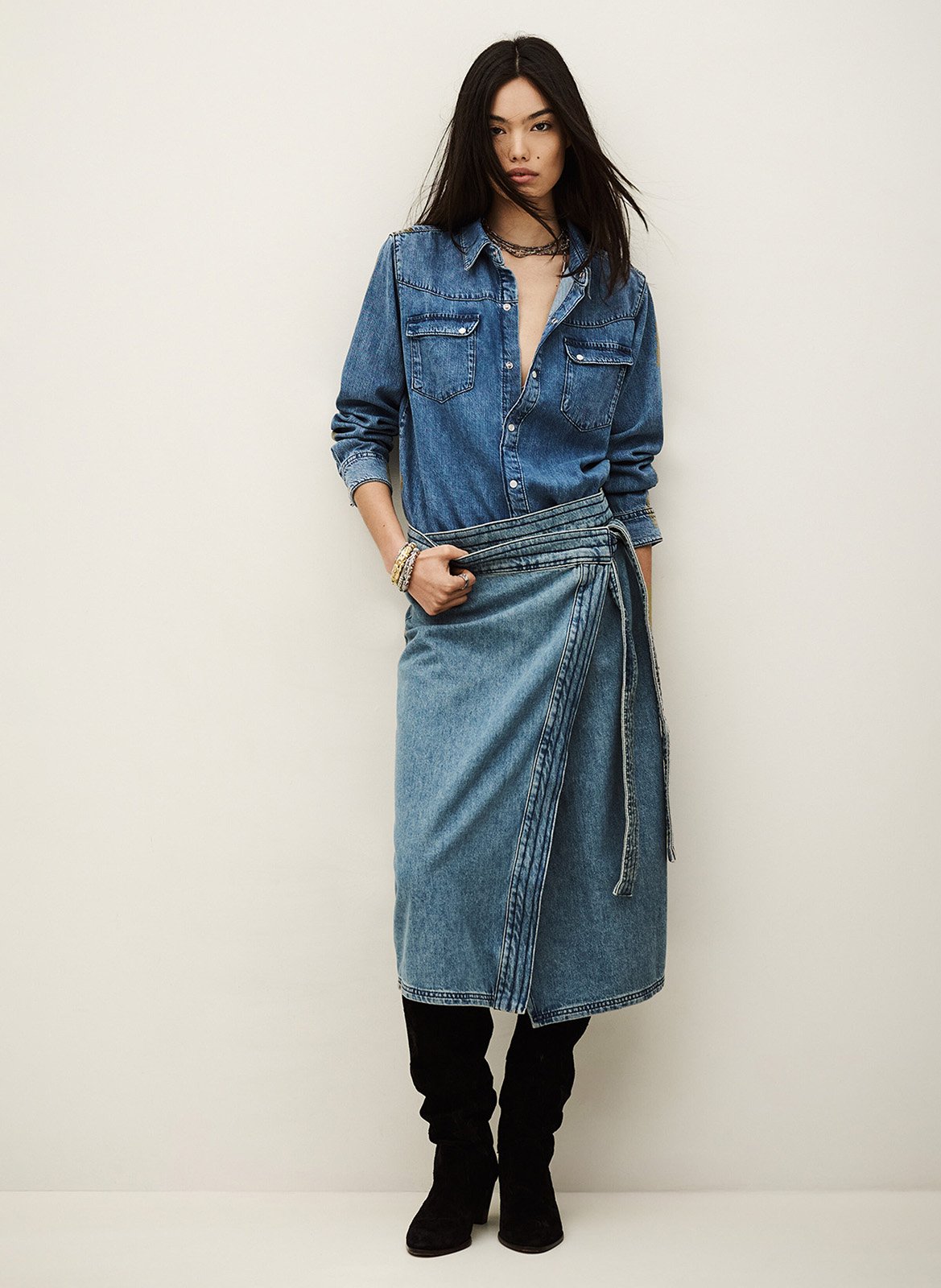 Anaïs cotton midi skirt BA&SH Blue