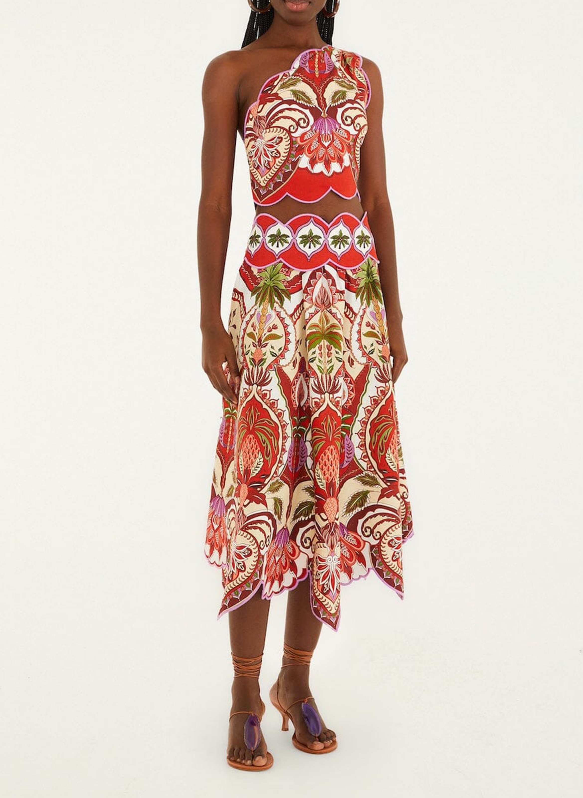 Printed top in blended linen FARM RIO Red