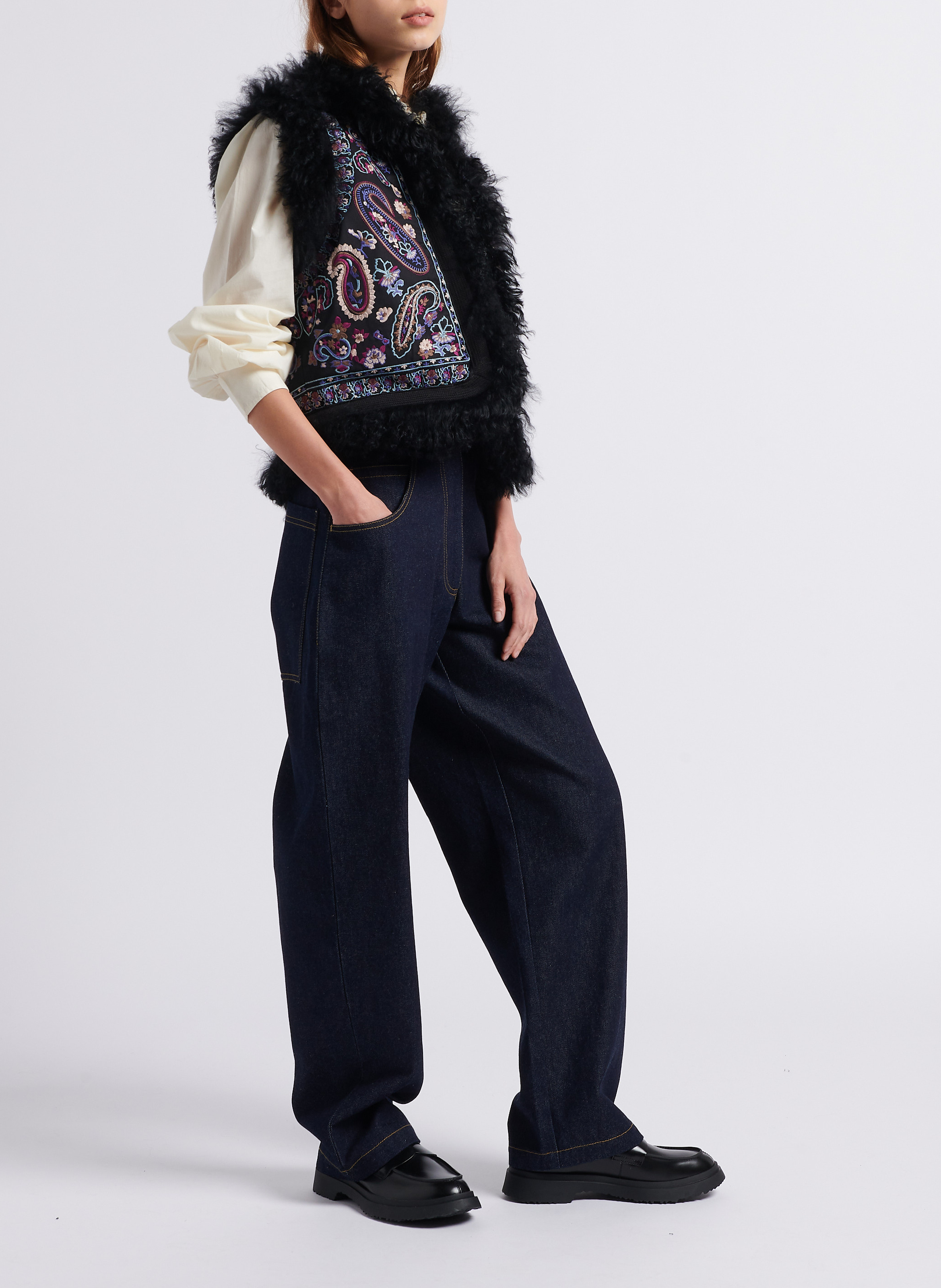 Gilet droit en coton ANTIK BATIK Noir