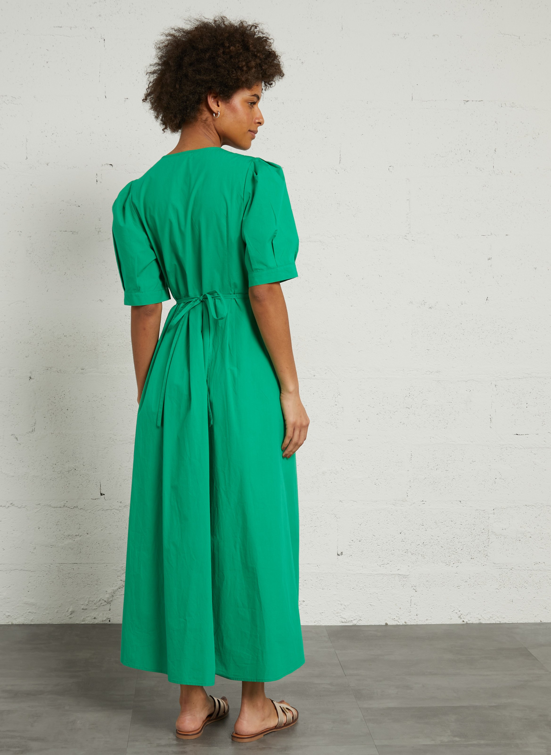 Lange, katoenen jurk met V-hals THE KORNER Groen