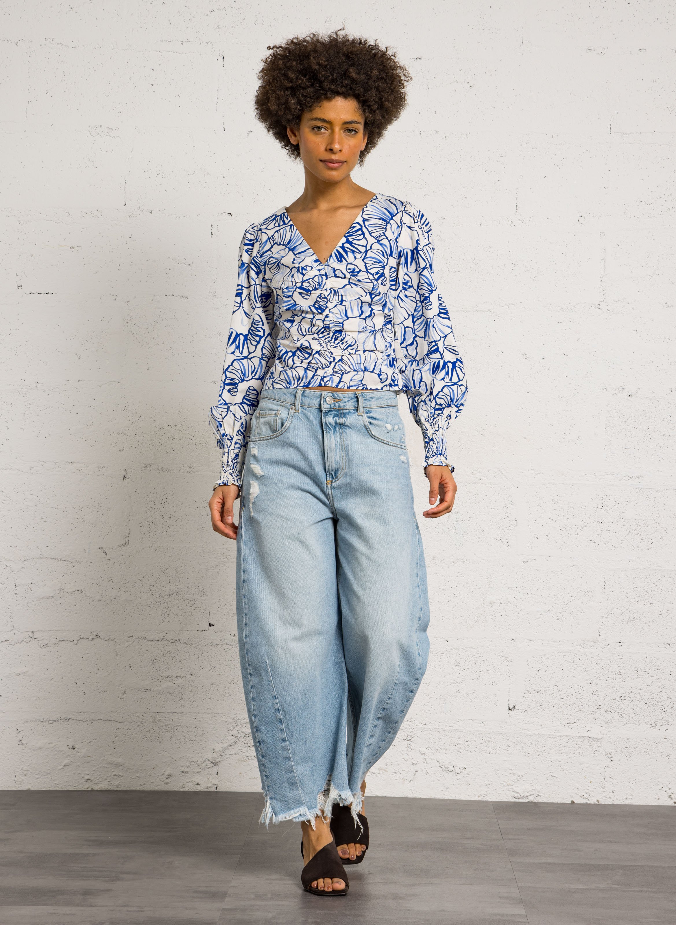 Blusa scollo a V in cotone FABIENNE CHAPOT Blu