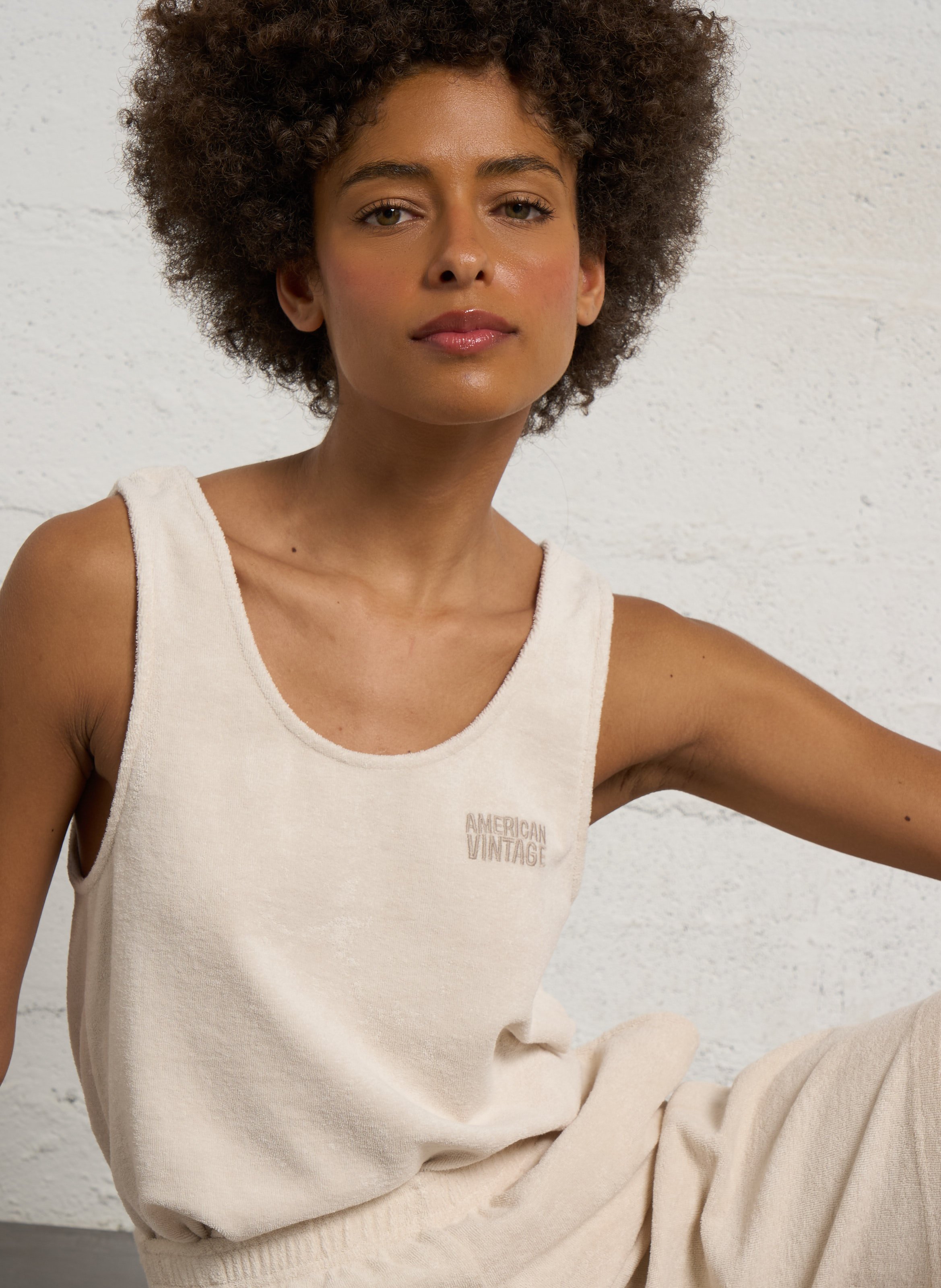 Débardeur col U en coton bio et coton recyclé AMERICAN VINTAGE Beige