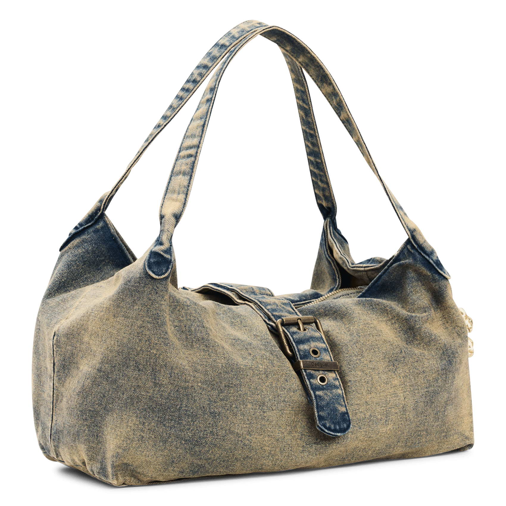 Sac épaule zippé en denim délavé DESIGUAL Vert