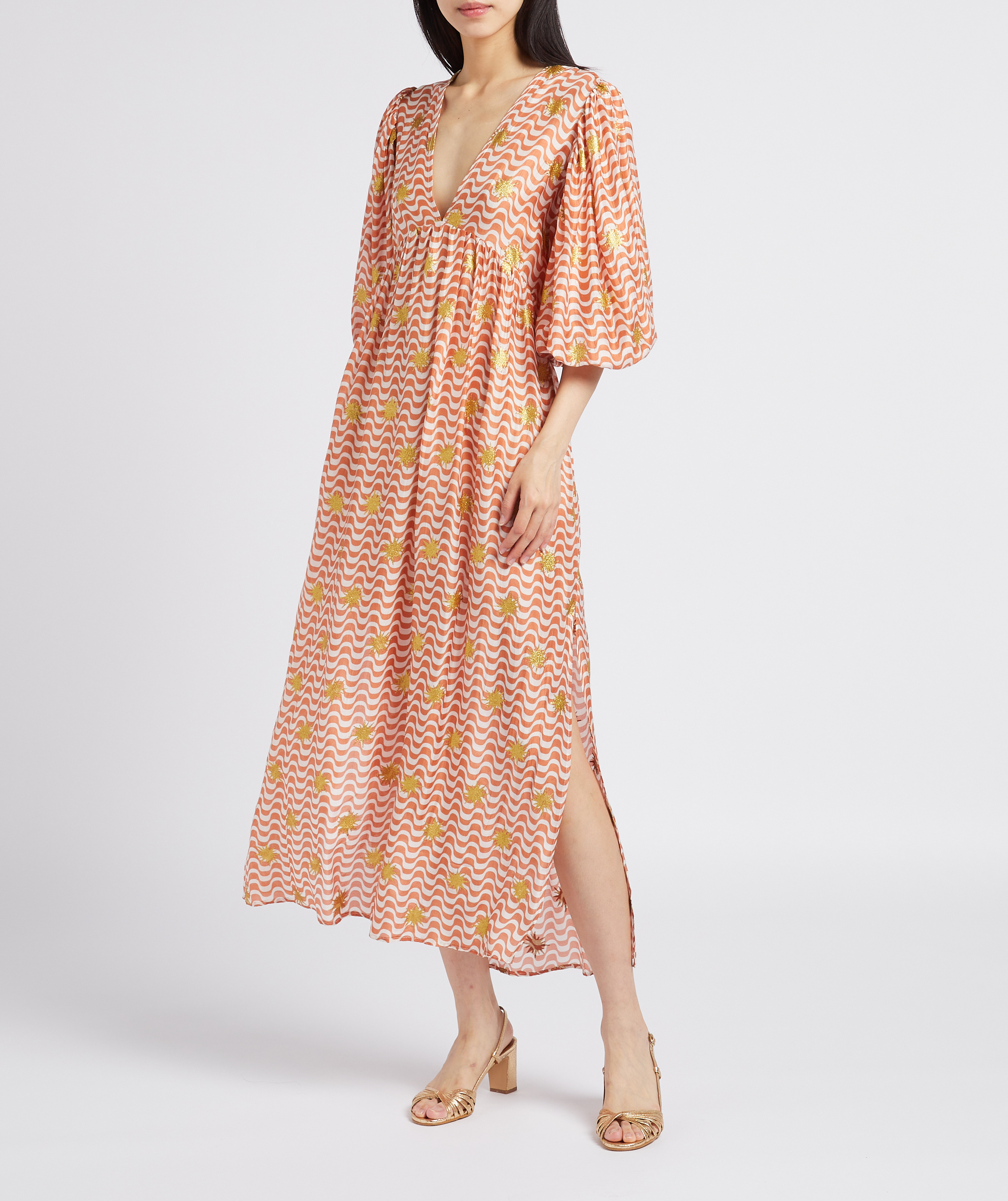 Long printed V-neck dress SUNDRESS Multicolored