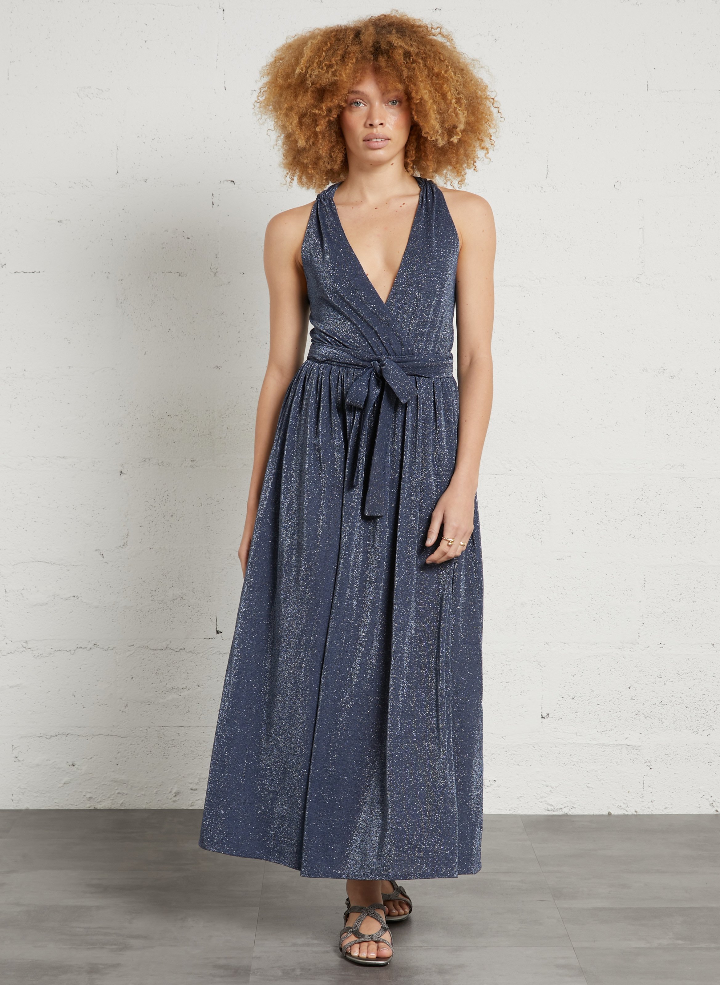 Robe longue col V  MOMONI Bleu