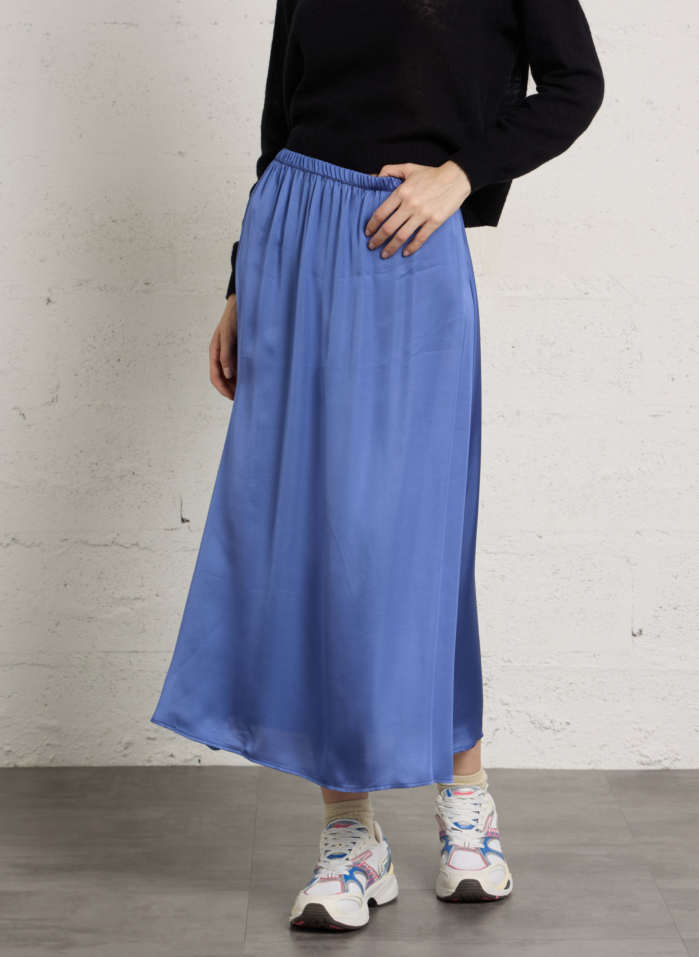Jupe longue fluide élastiquée unie AMERICAN VINTAGE Bleu
