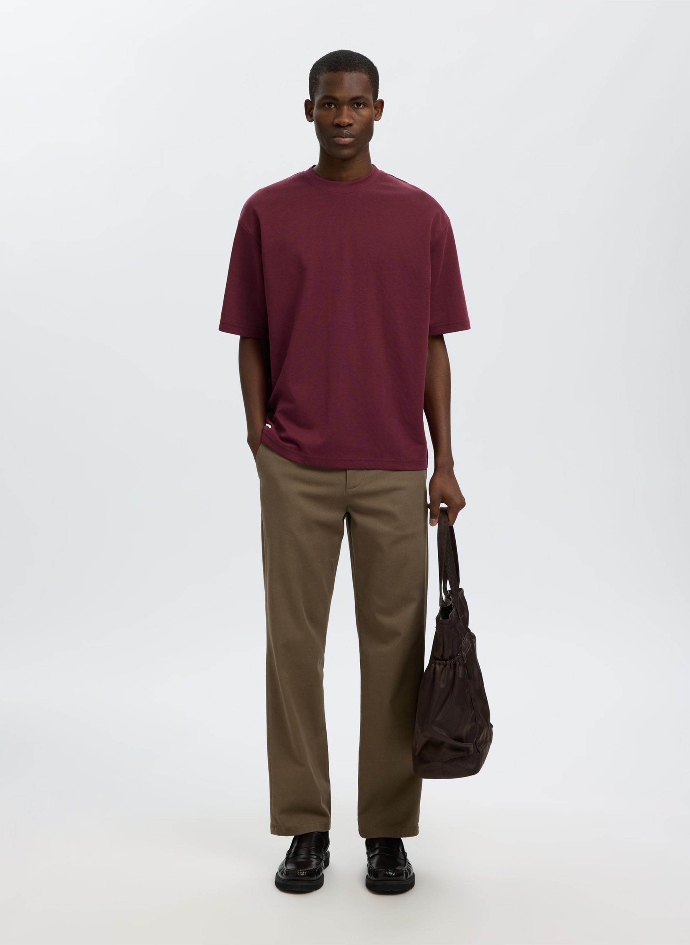 Oversized organic cotton blend t-shirt | Plums SELECTED Men