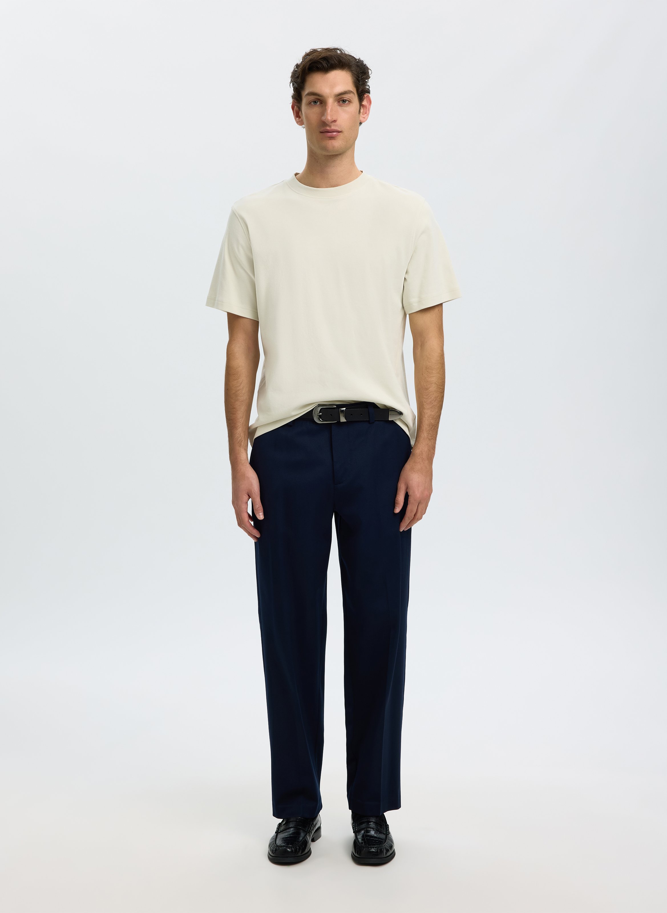 Gerade geschnittenes T-Shirt aus Bio-Baumwolle SELECTED Beige