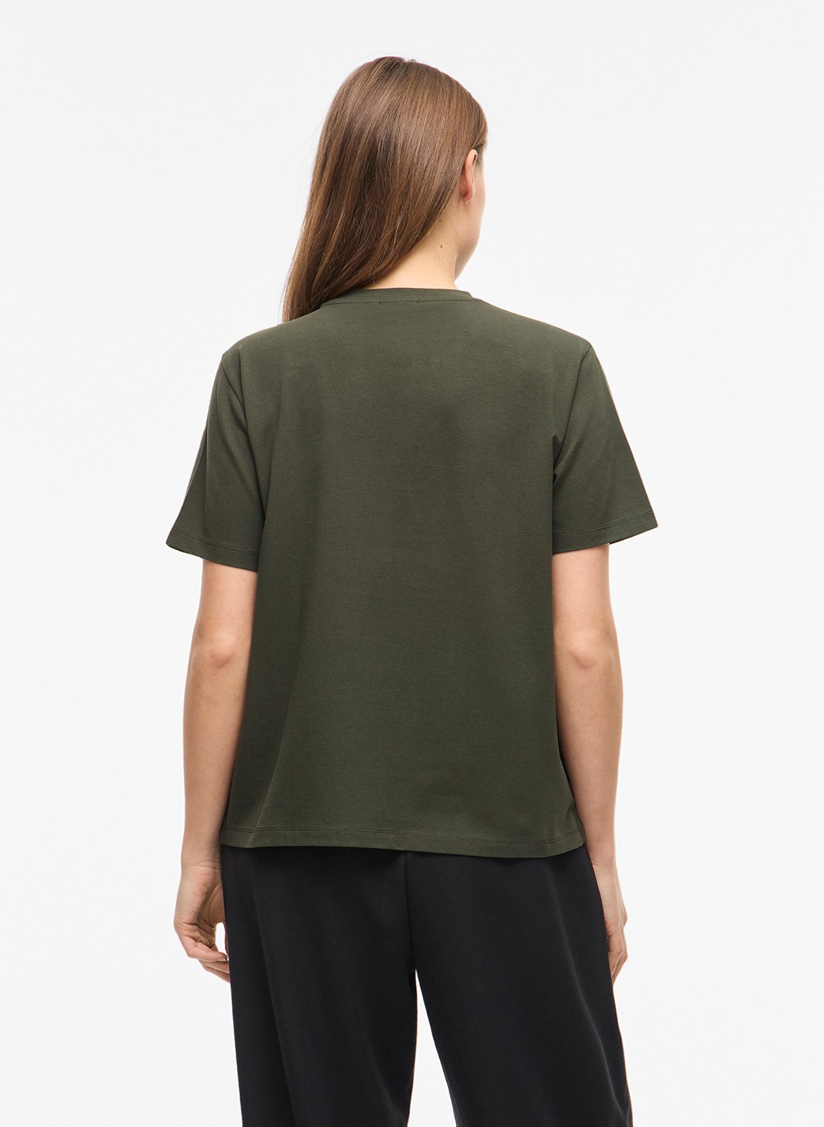 Tee-shirt col rond en coton bio mélangé VILA Kaki