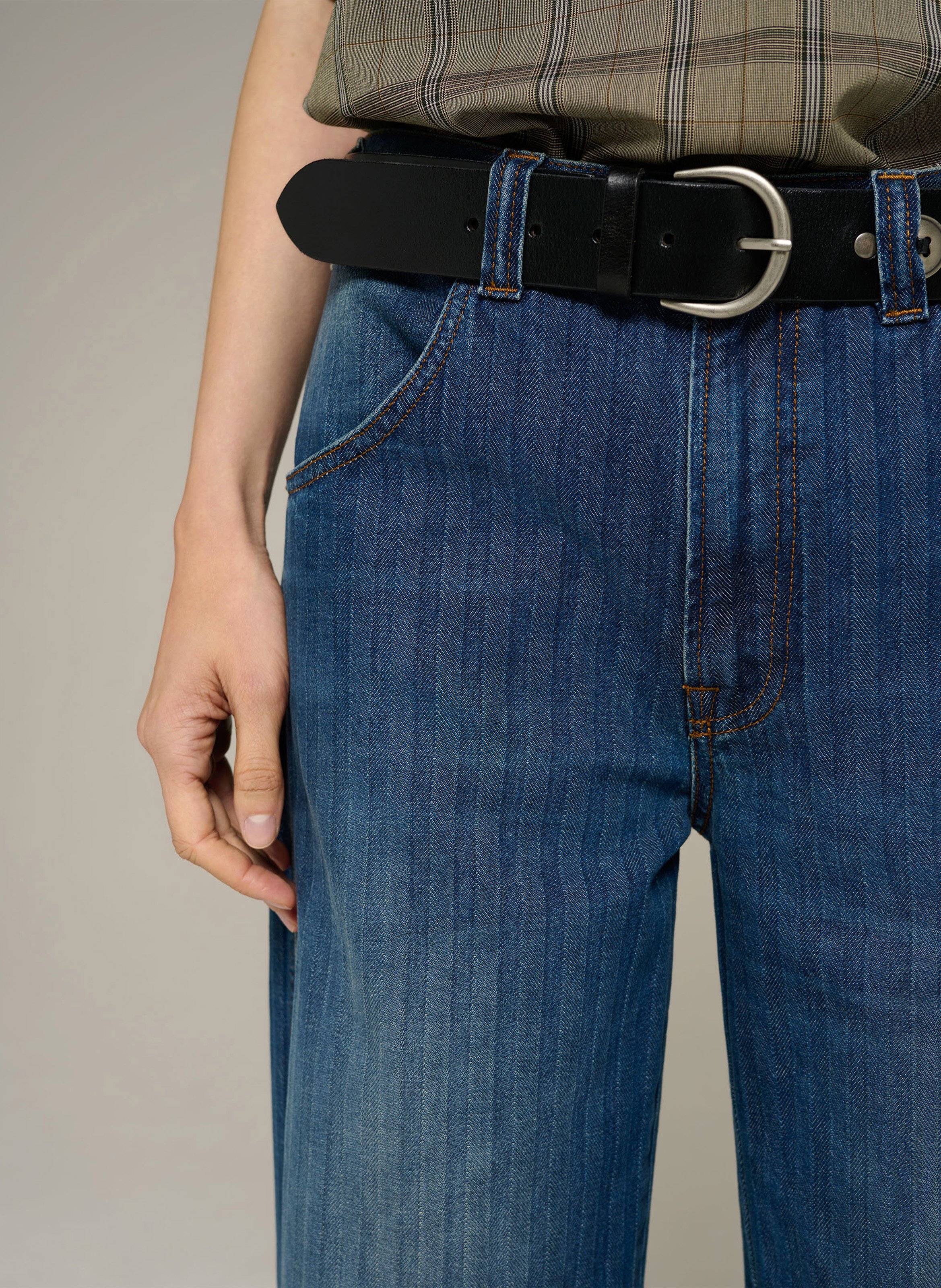 Pantalón recto a rayas de algodón COTELAC Azul