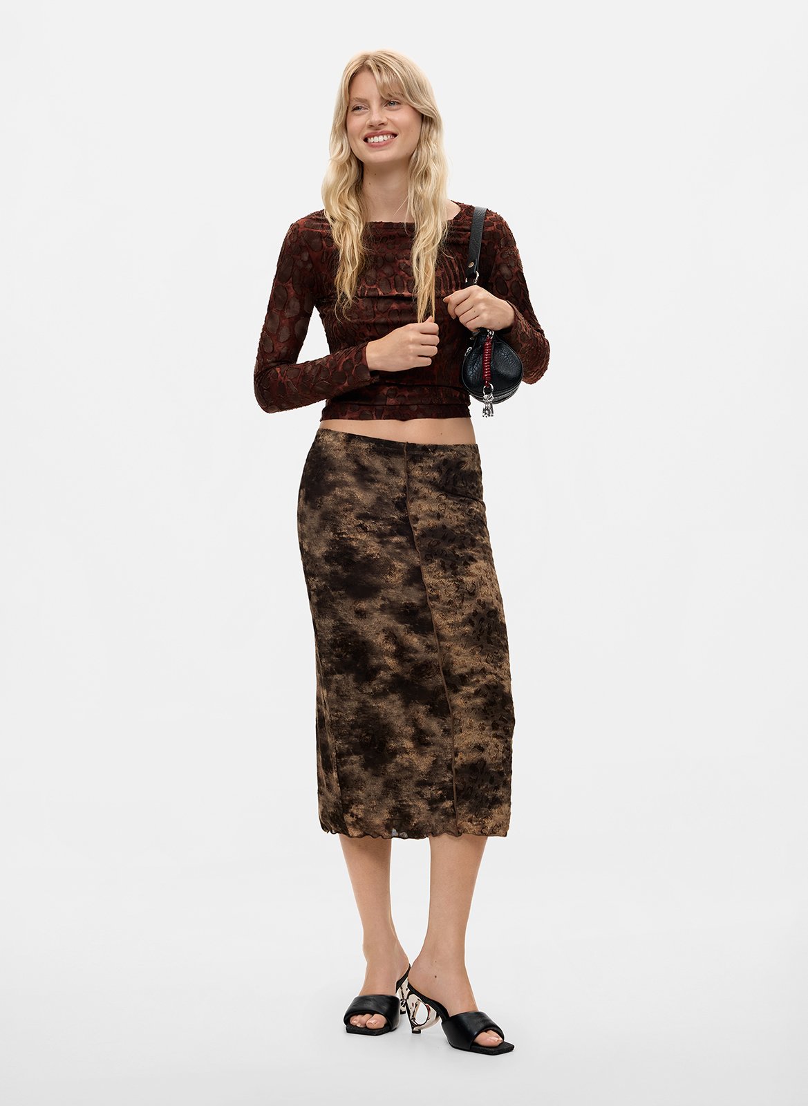 Halflange, rechte rok met print DESIGUAL Zwart