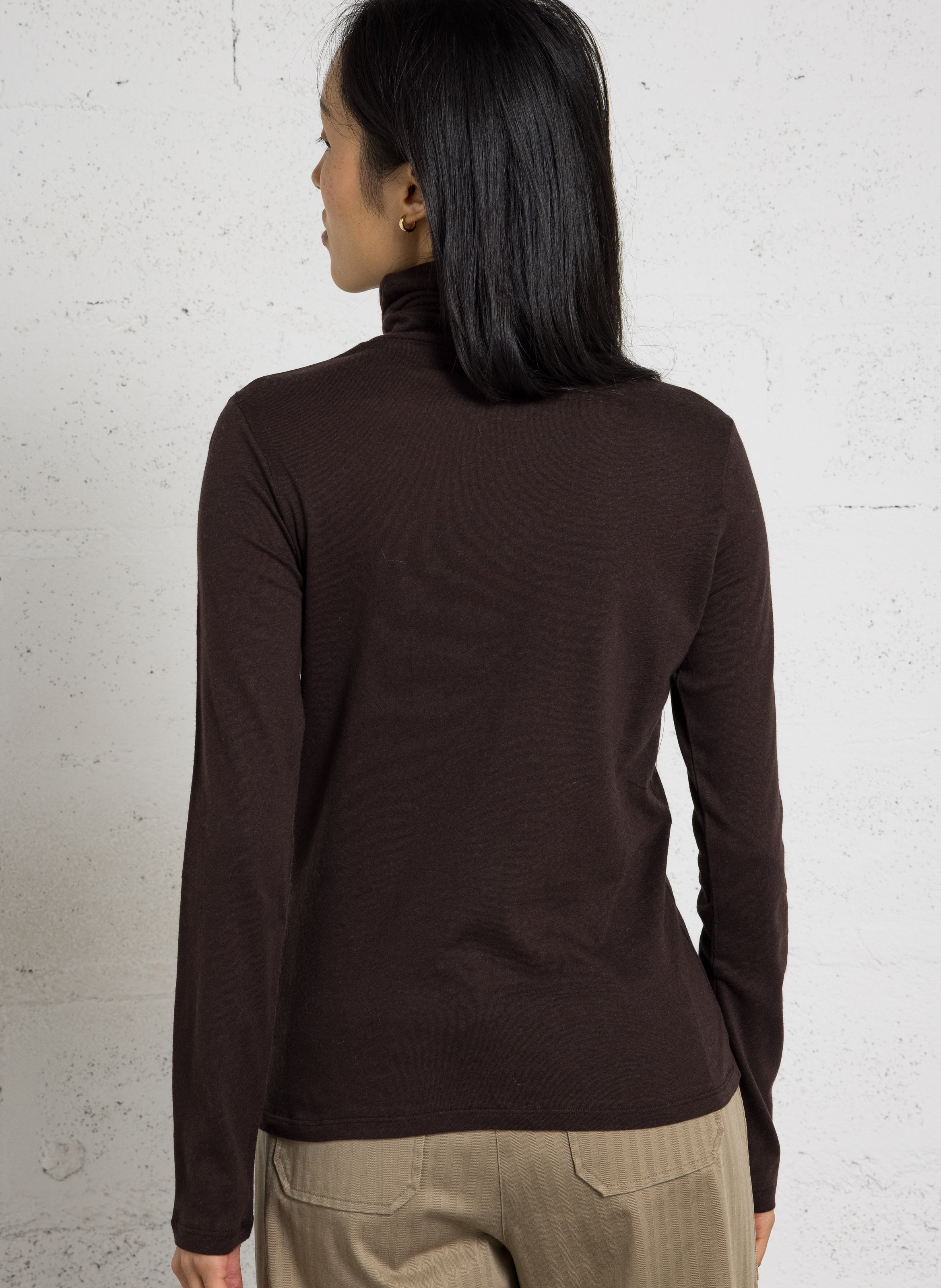 Tee-shirt col roulé en coton et cachemire MAJESTIC FILATURES Marron