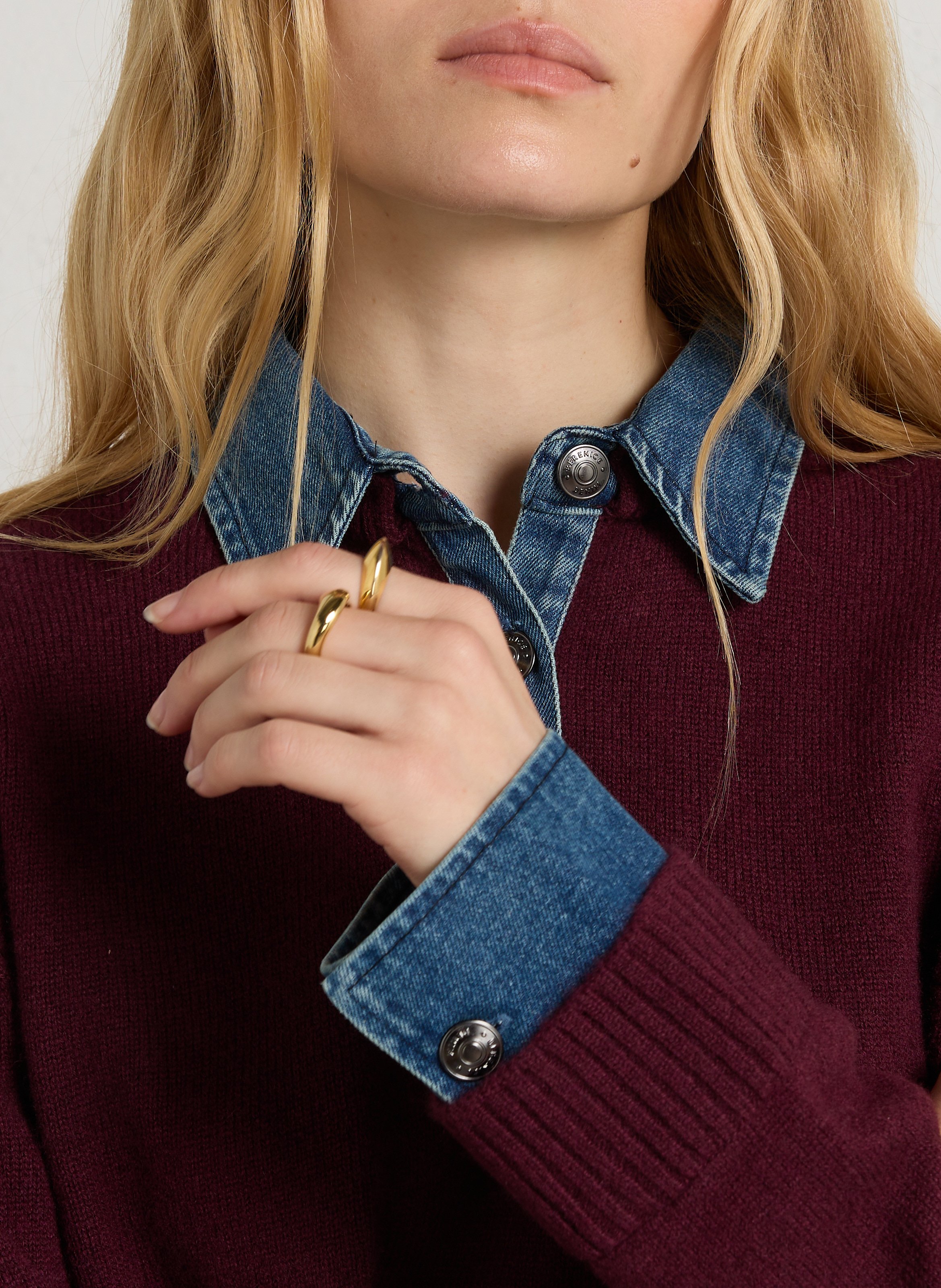 Pull droit col classique en laine BERENICE Prune