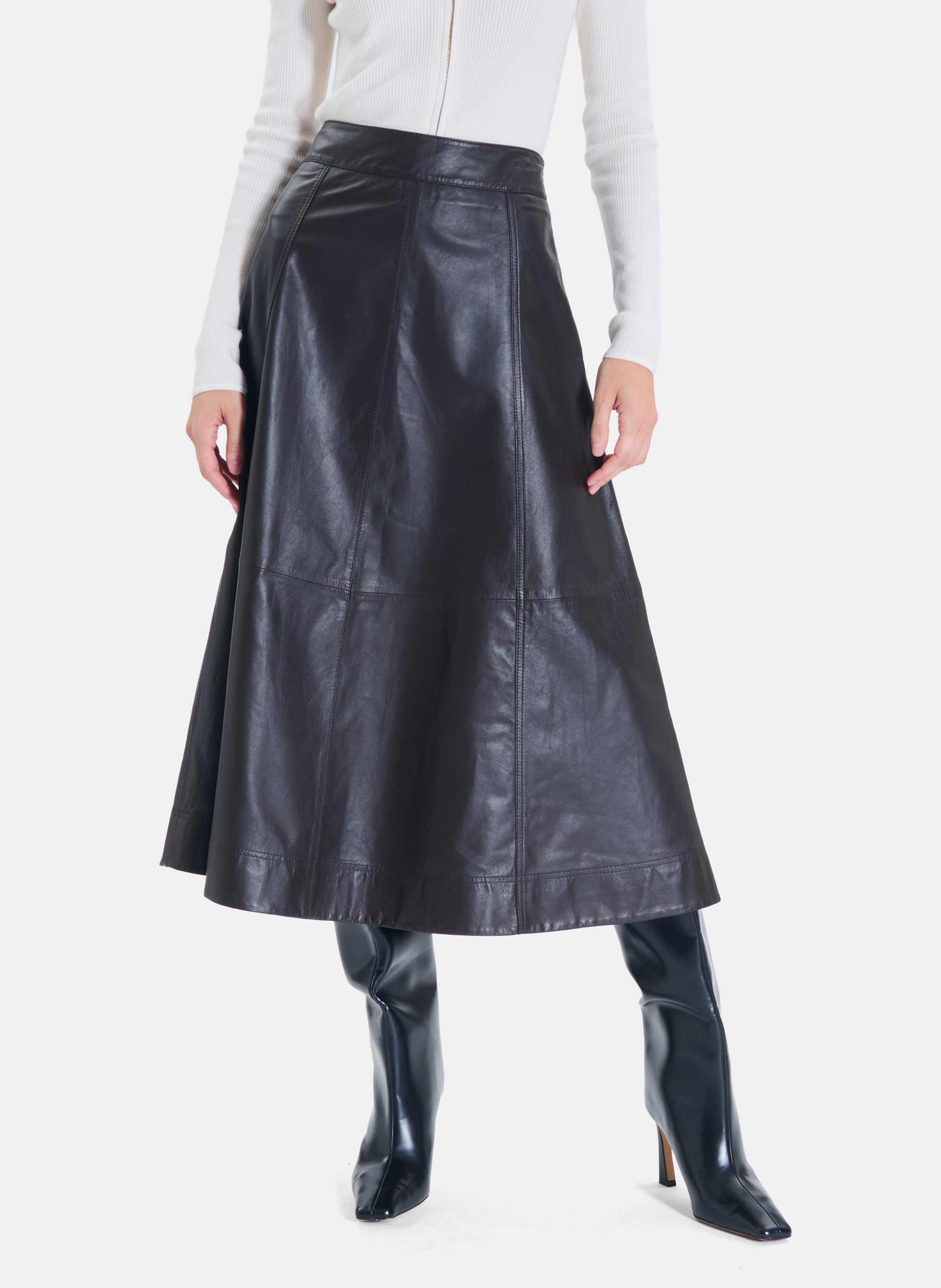 Jupe évasée en cuir ZAPA Marron