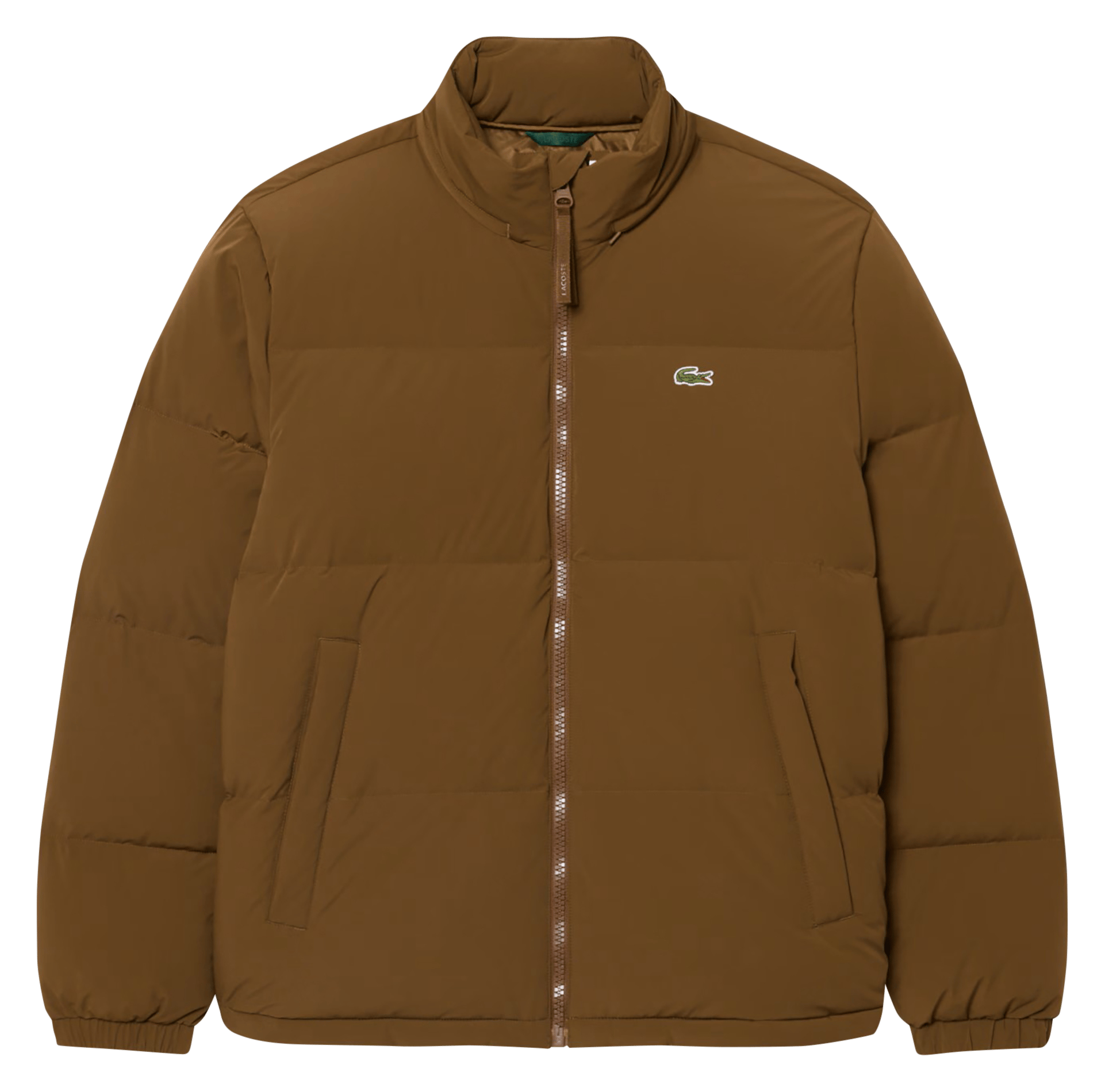 Straight quilted jacket with high collar and water-repellent hood LACOSTE Brown