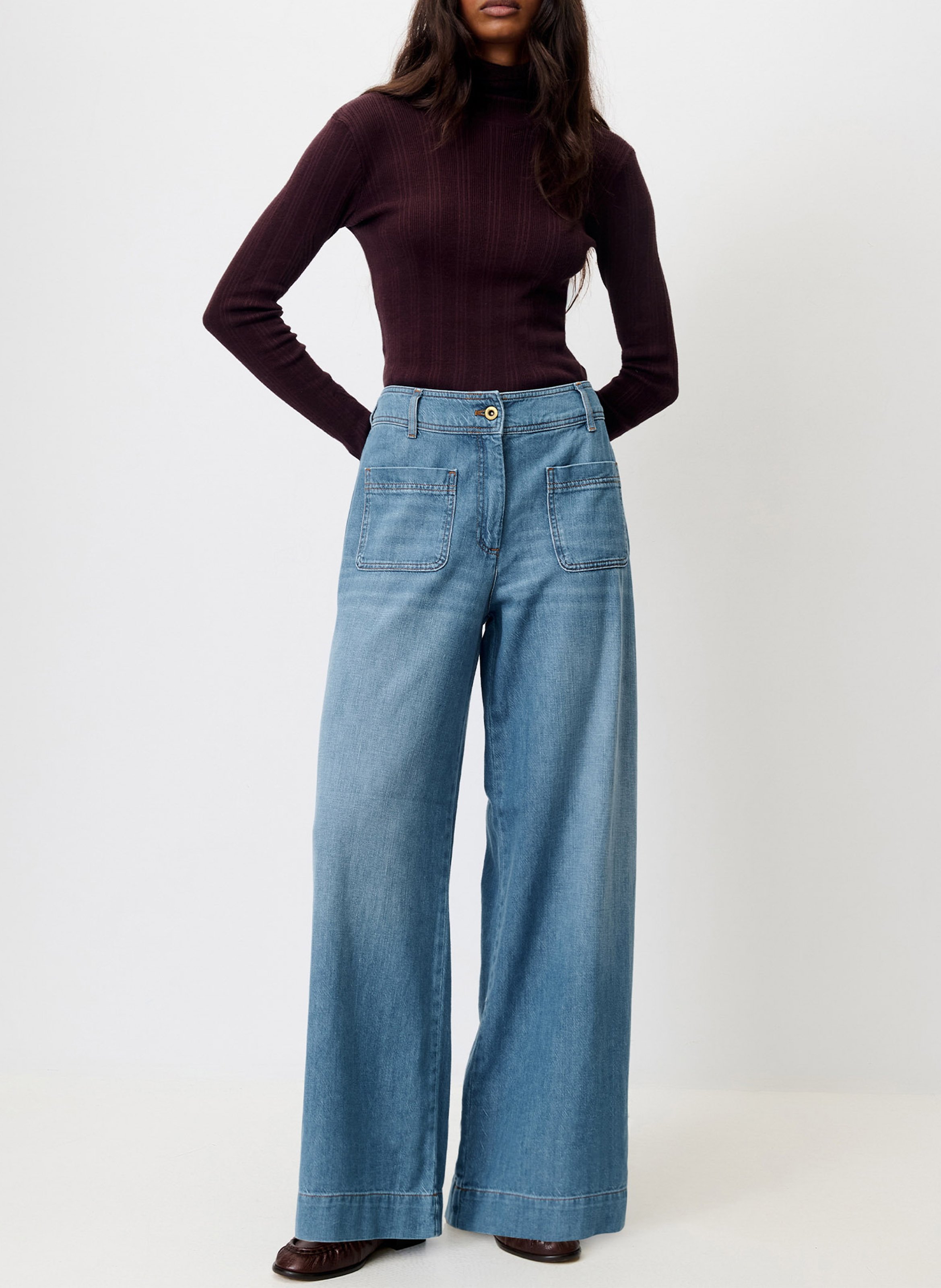 Eng anliegender Rollkragenpullover aus Baumwollmischung SESSUN Braun