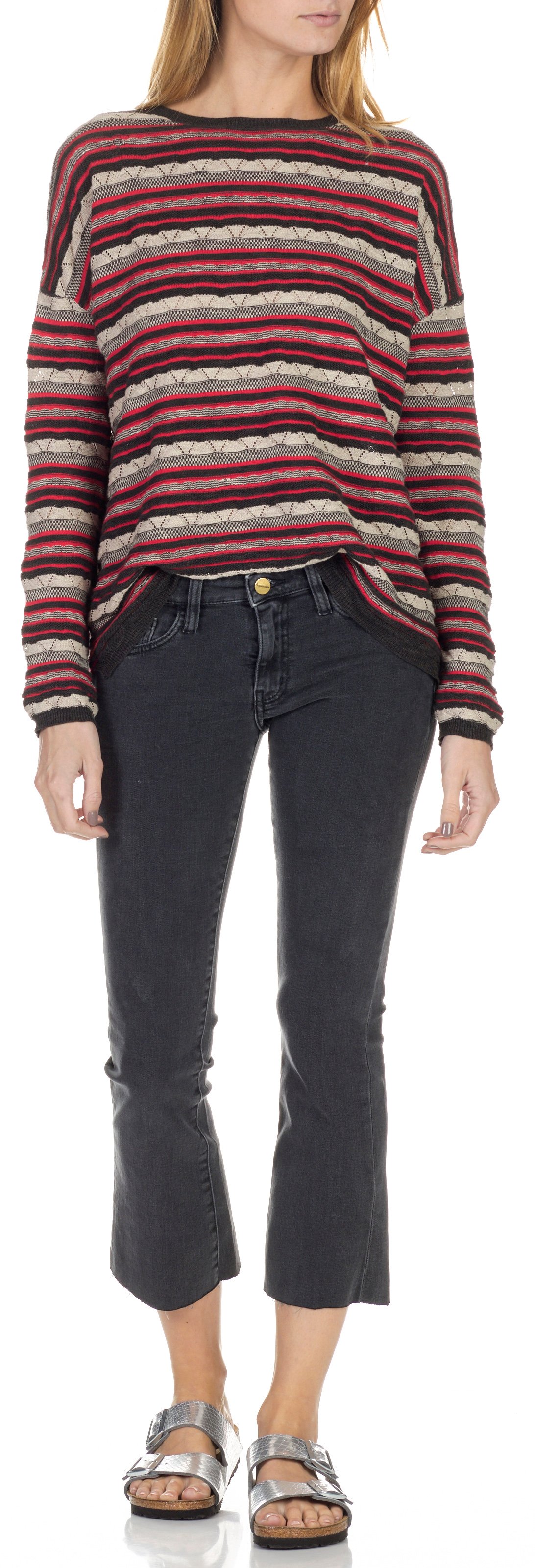 Qero striped cotton and linen round-neck sweater SWILDENS Black