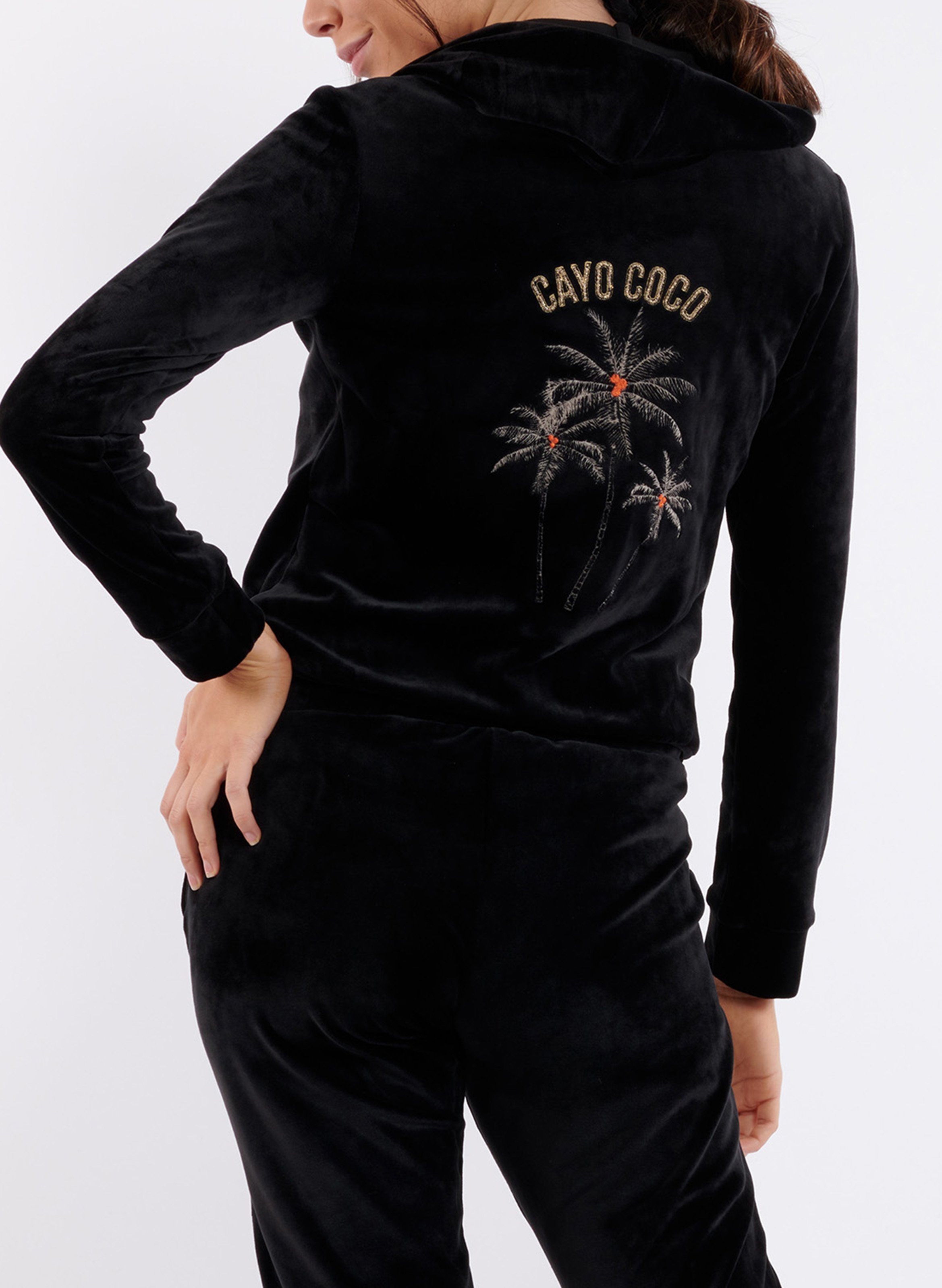 Straight velvet cardigan with hood BANANA MOON Black