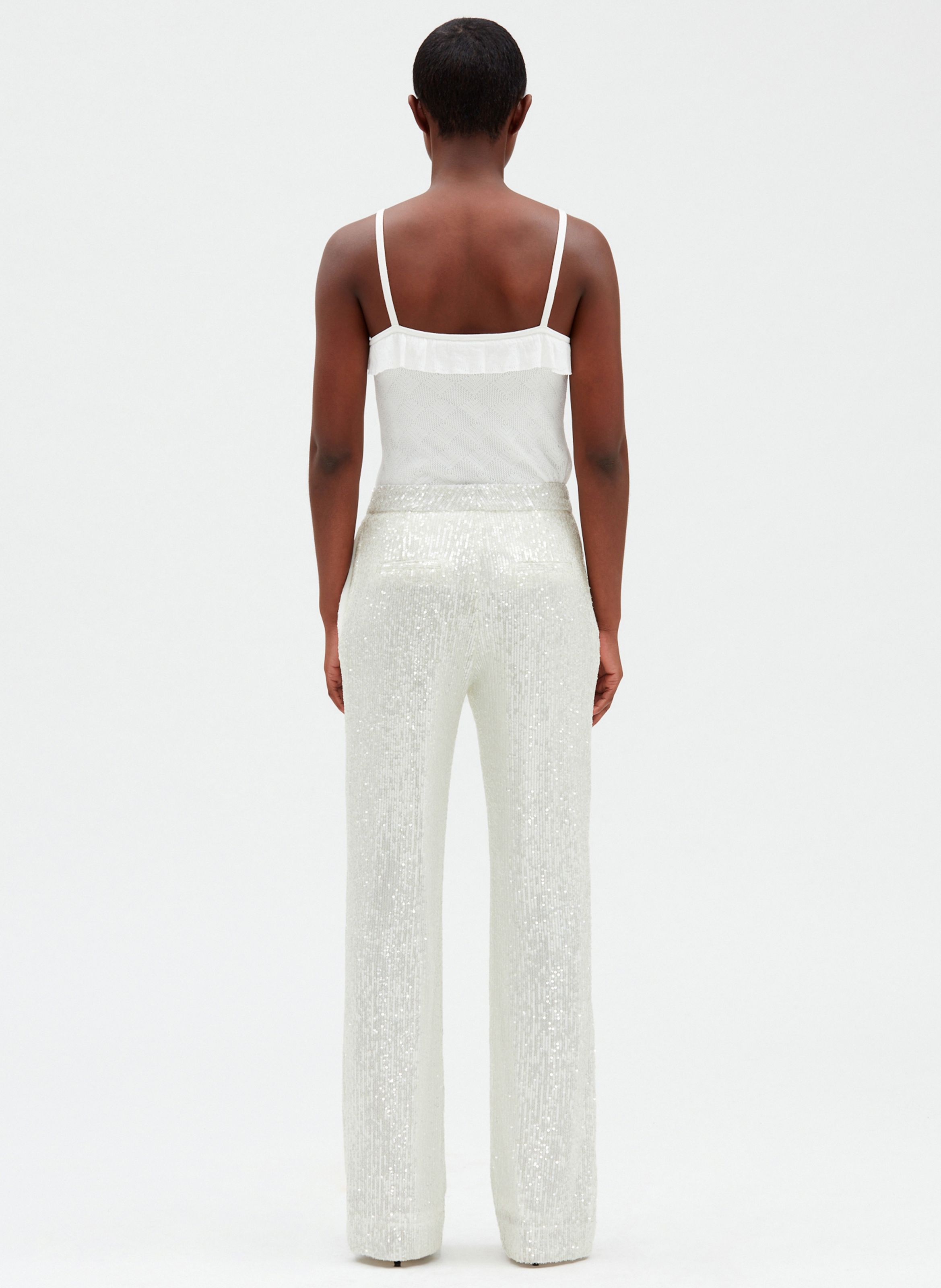 Wide leg Pants With Embroidered Sequins Blanc Claudie Pierlot