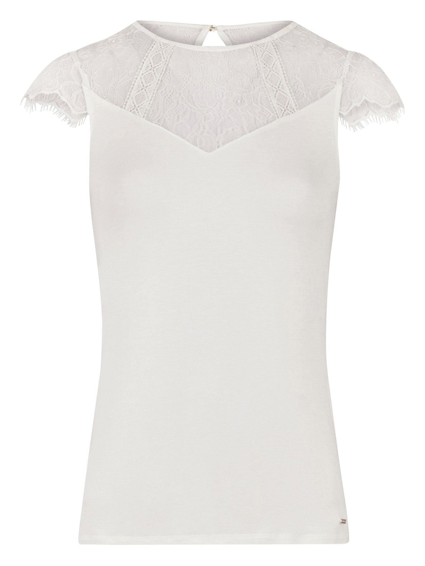 Round-neck lace top MORGAN Beige