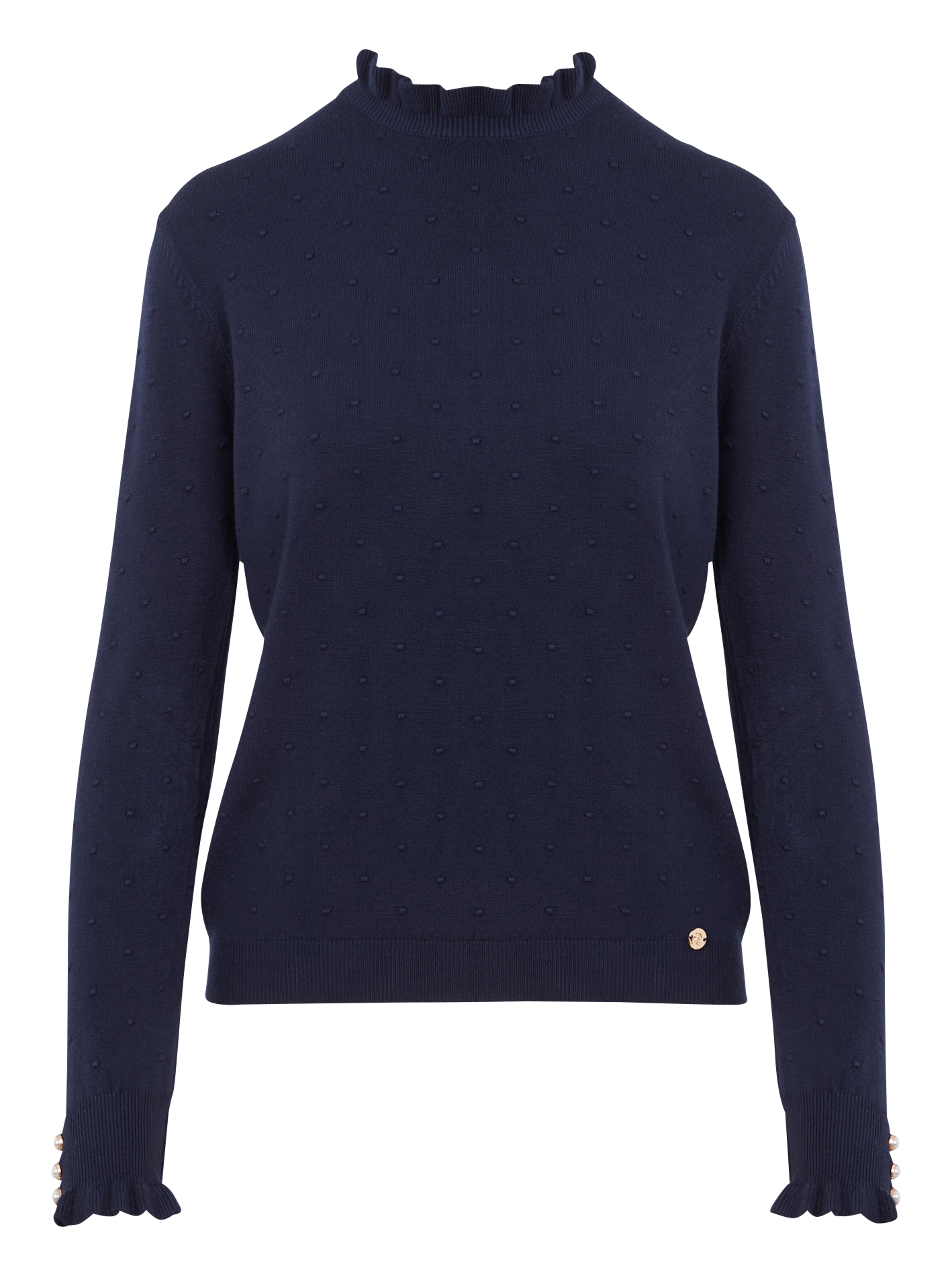 Jacquard-Rundhalspullover mit Rüschen SOLFERINO Marine