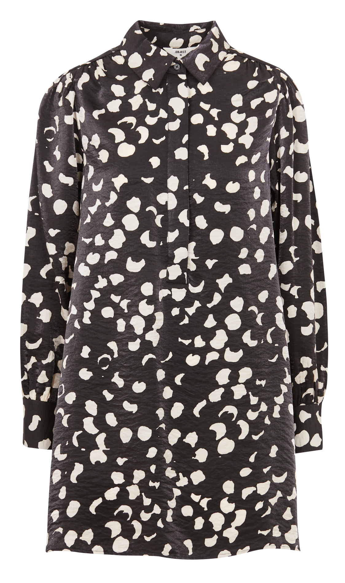 Korte jurk met klassieke kraag en print OBJECT Zwart