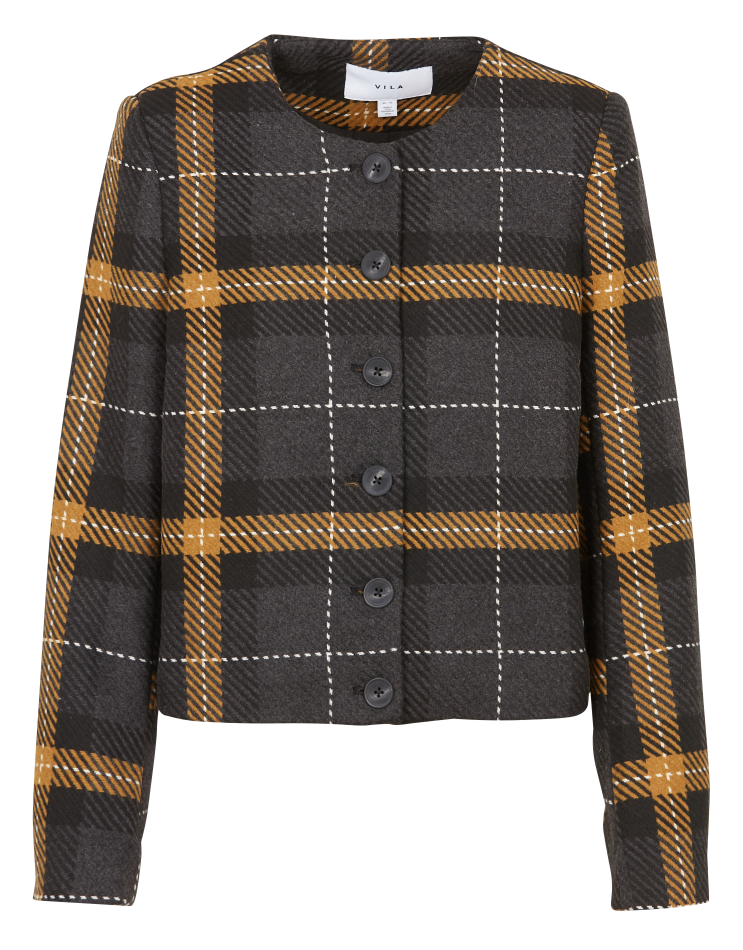 Karierte Kurzjacke mit Rundhalskragen VILA Schwarz