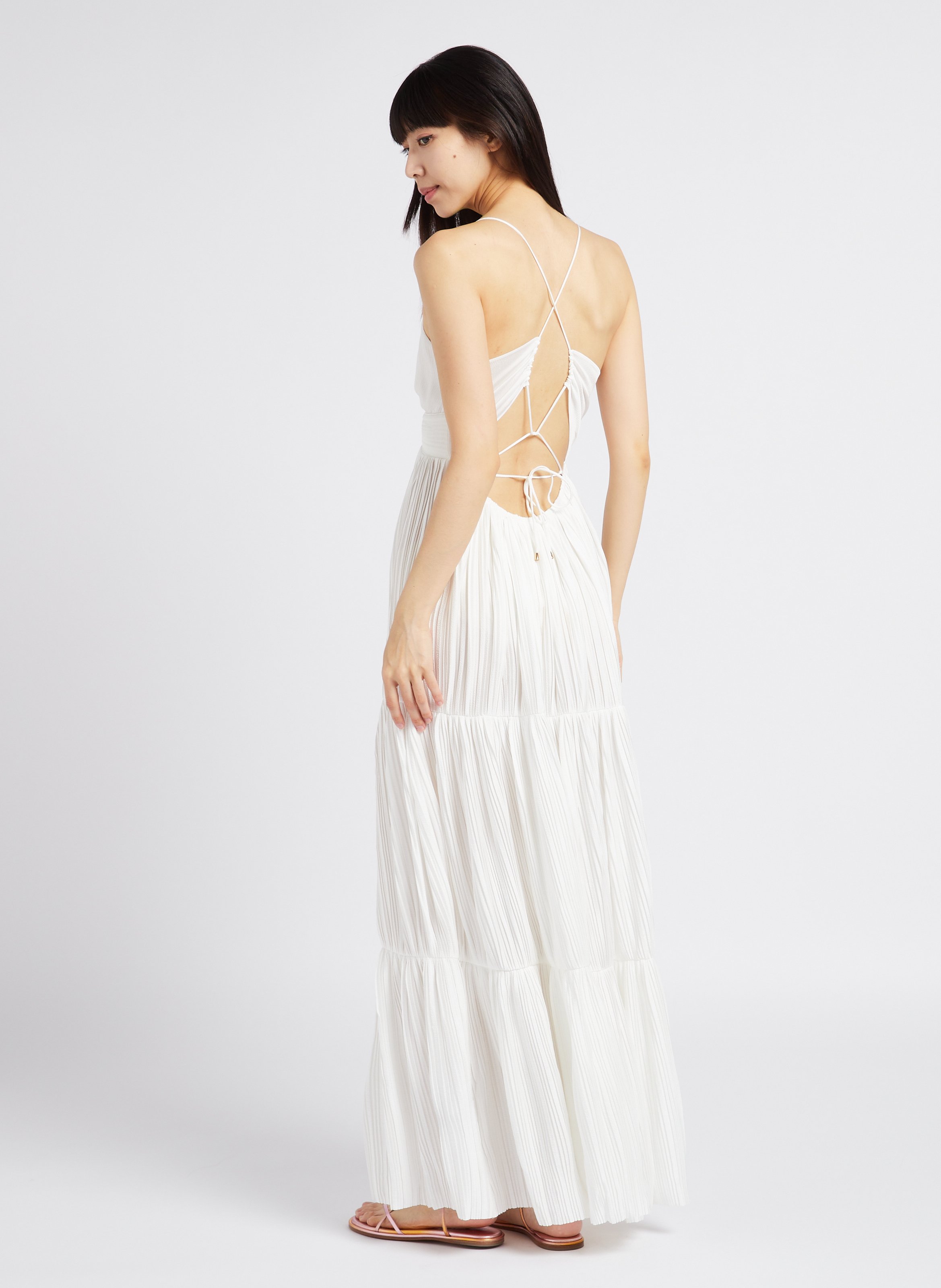 Robe longue col V plissée BA&SH Blanc