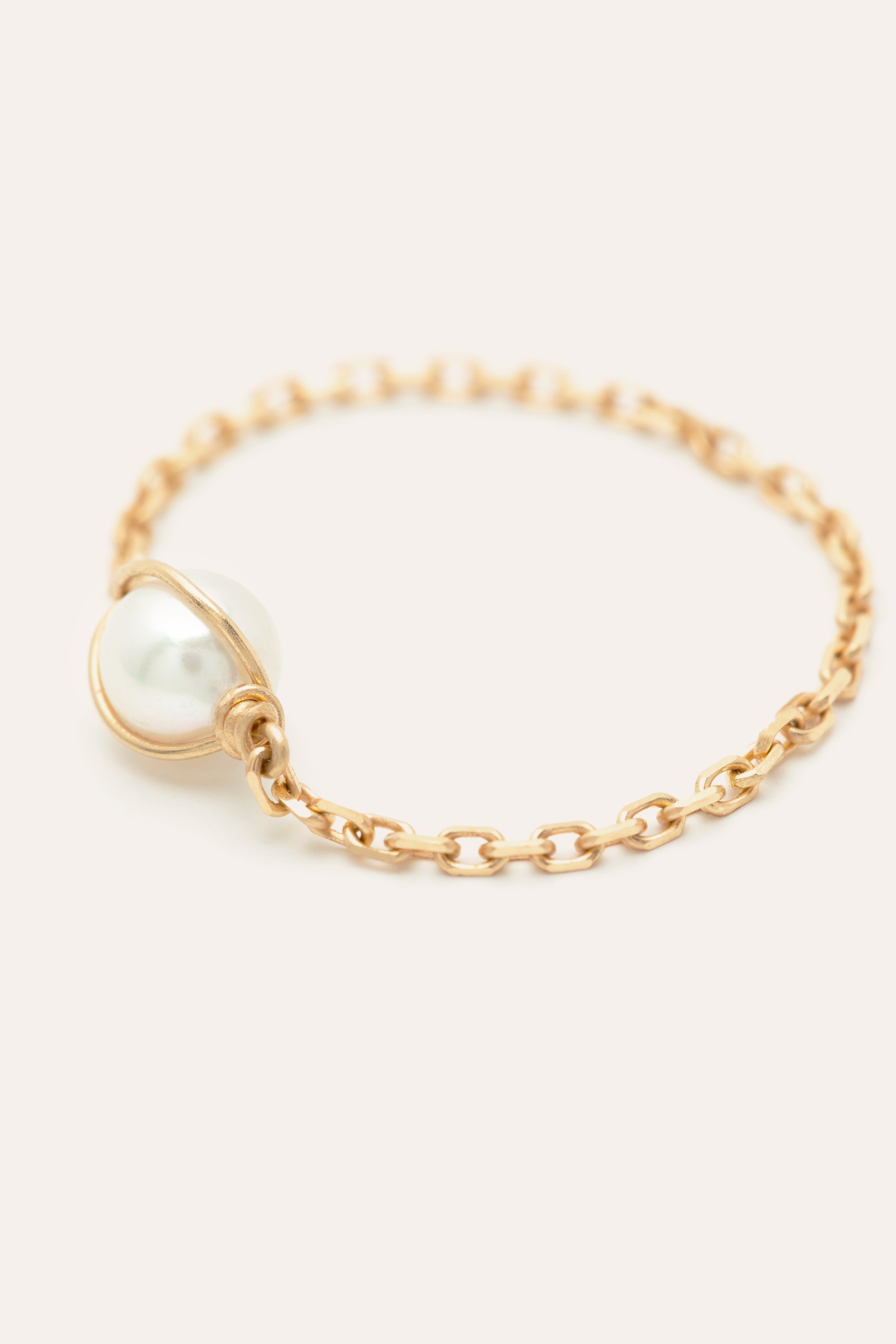 Bague chaînette perle or 750‰ YAY White