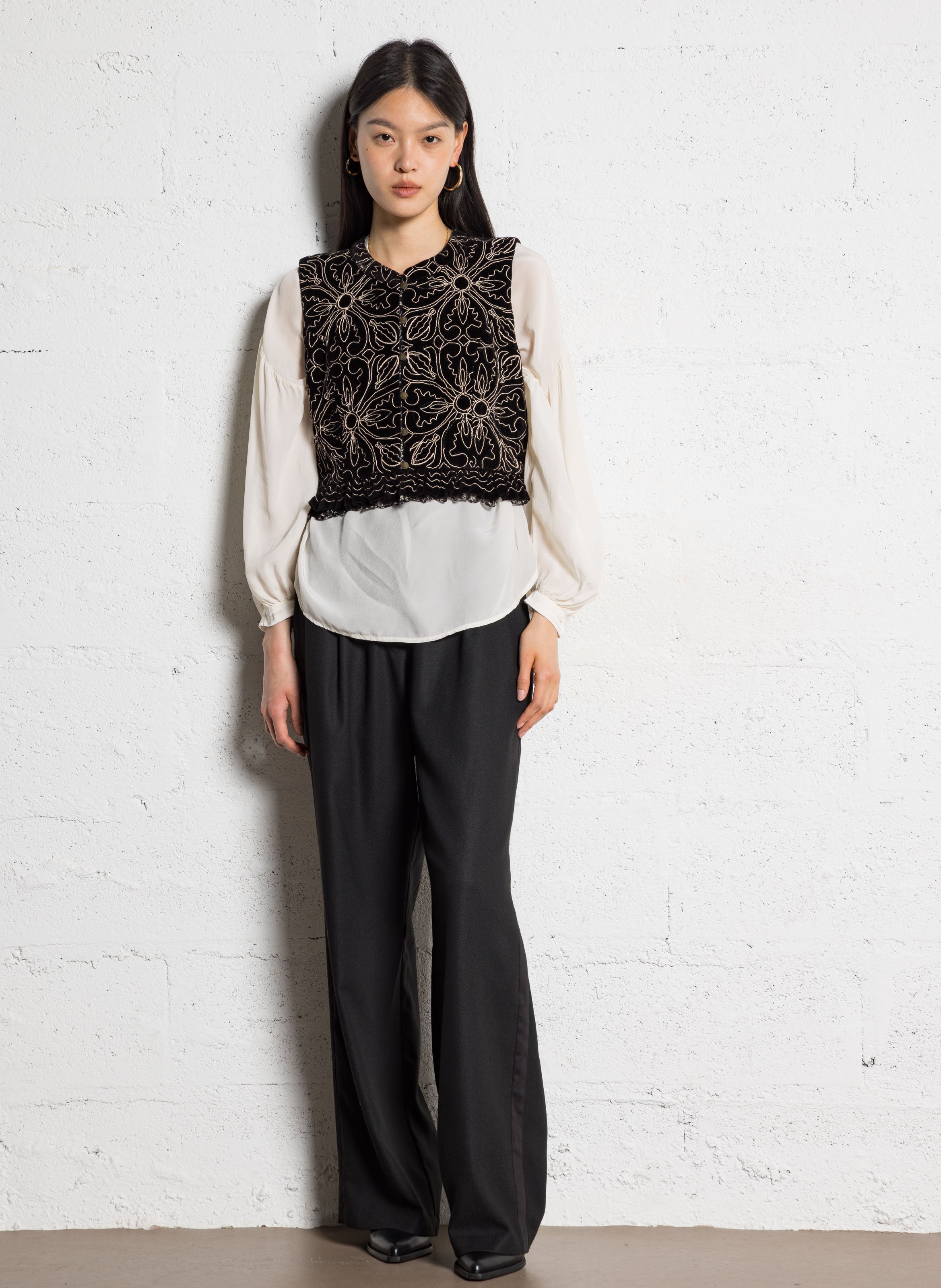 Round-neck satin blouse MAISON HOTEL Beige