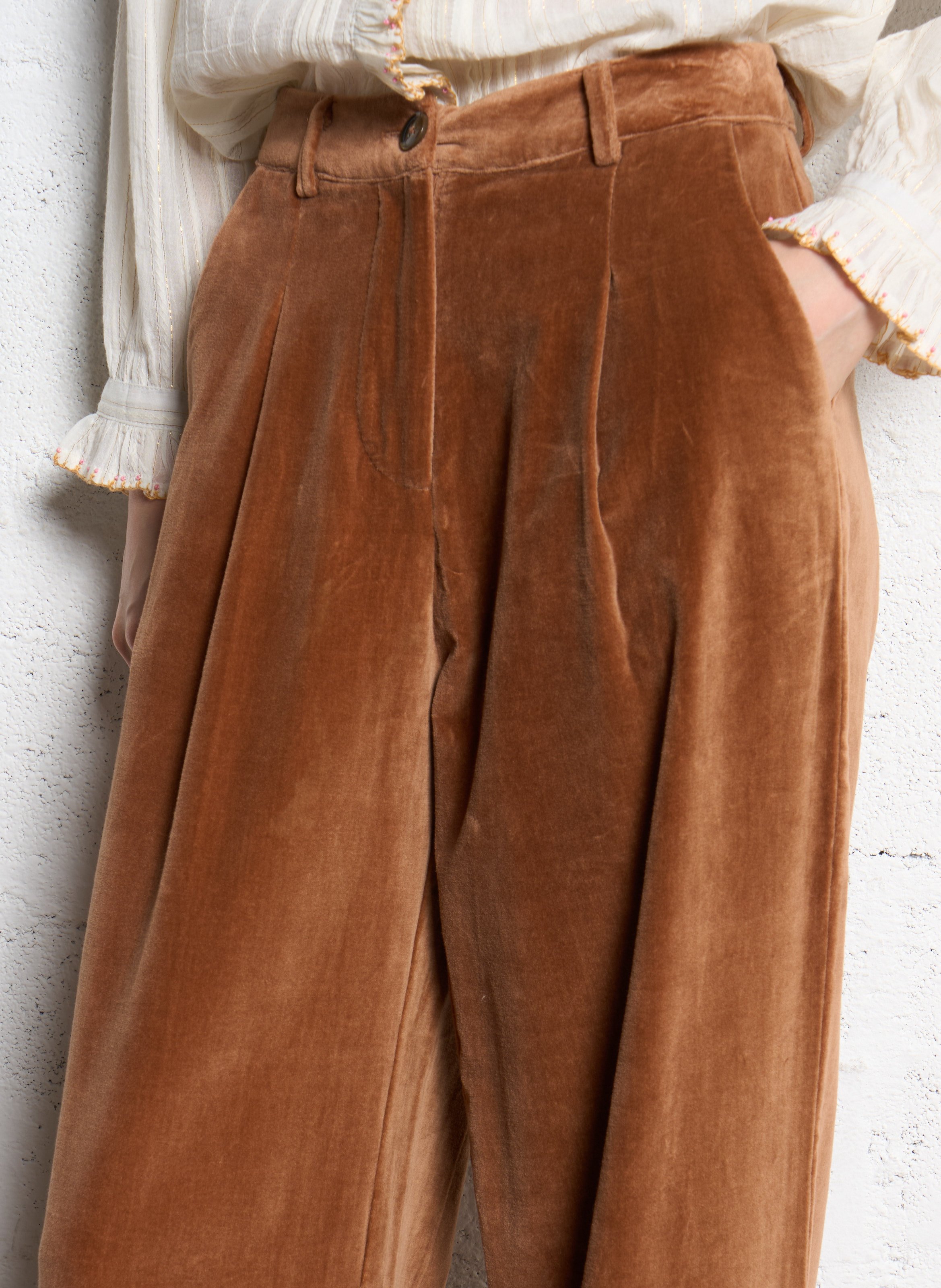 Weite Hose aus Baumwoll-Velours EMILE ET IDA Braun