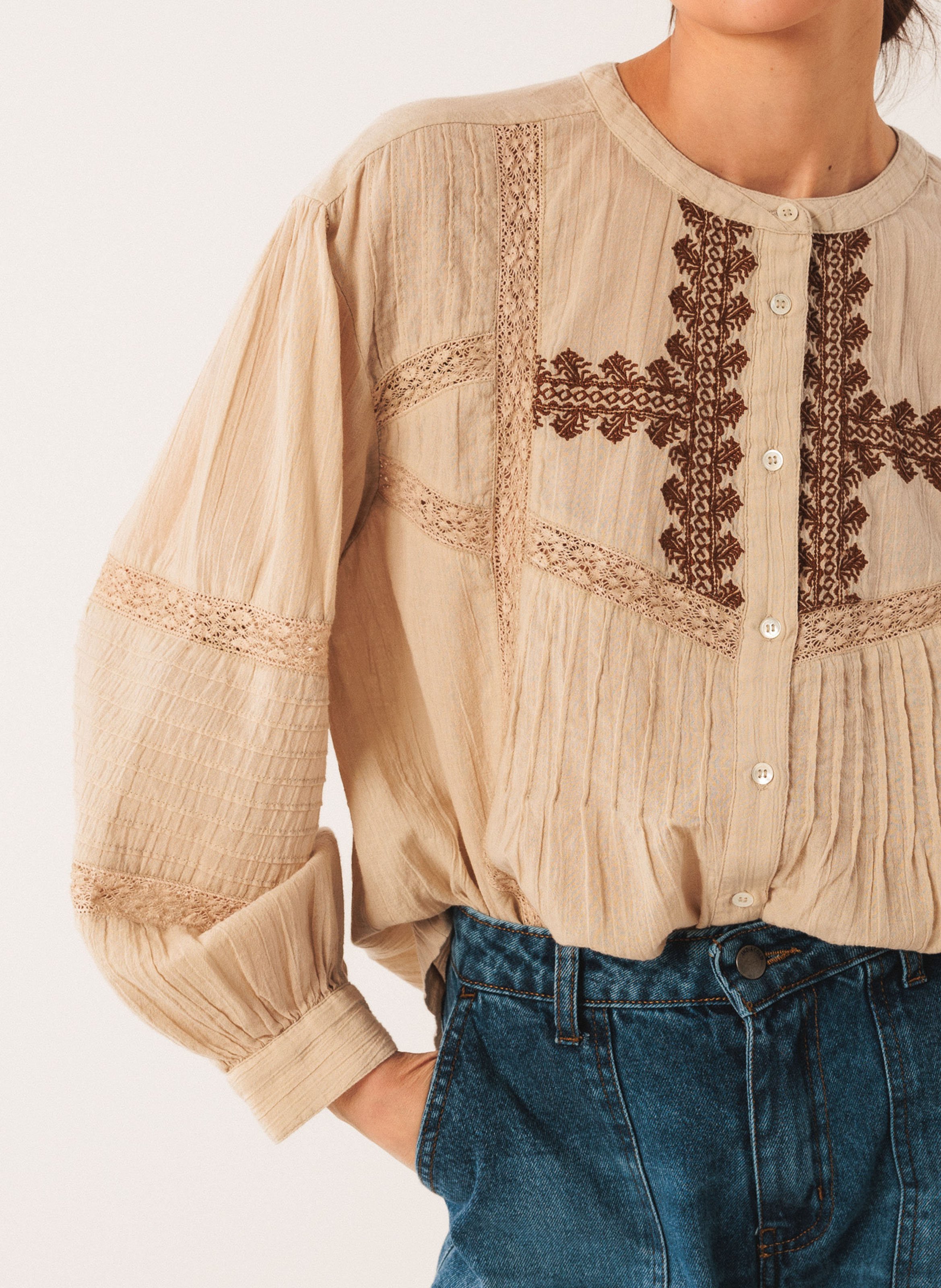 Chemise ample col rond en coton bio INDI & COLD Argent