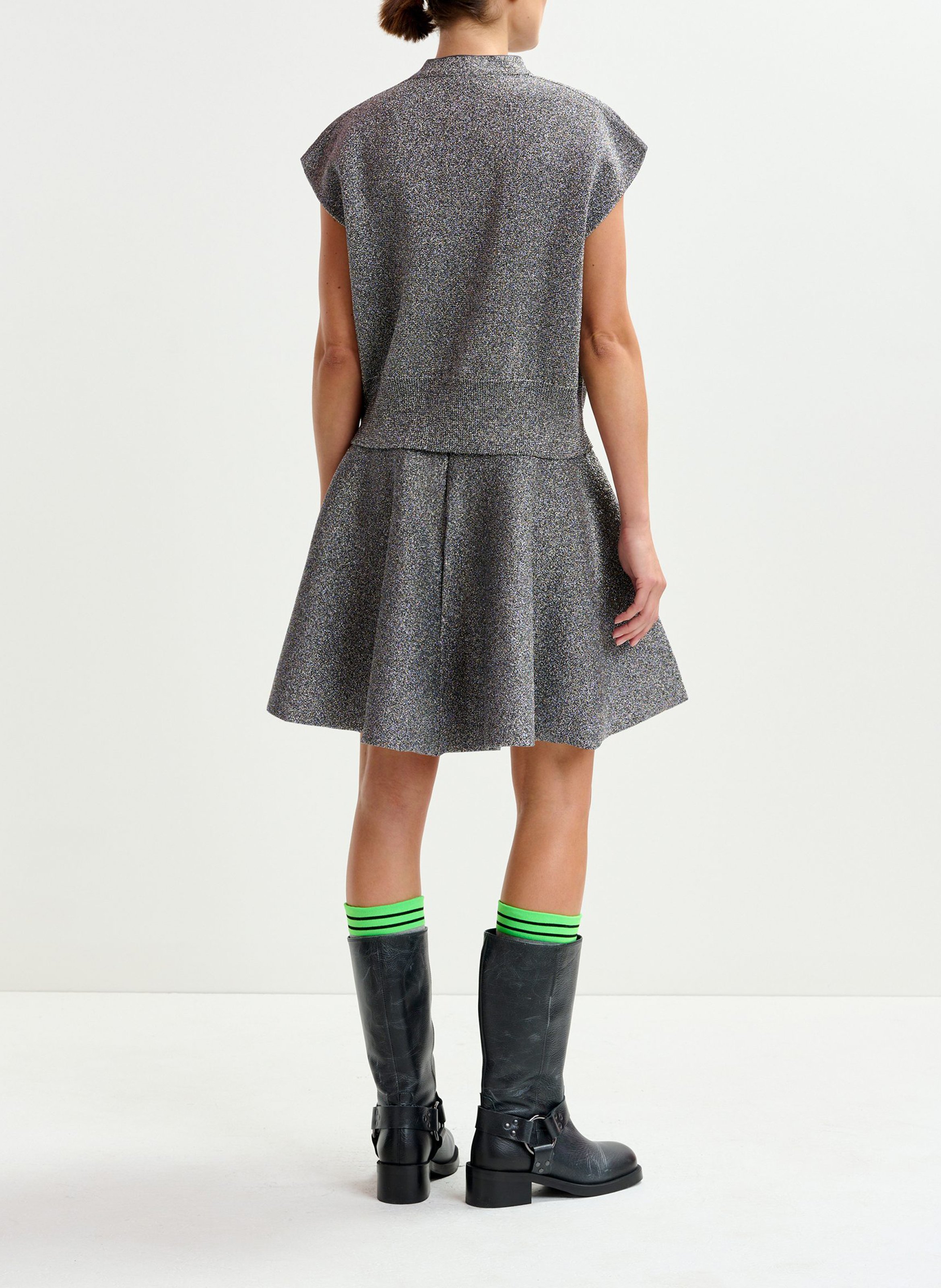 Jupe courte évasée métallique ESSENTIEL ANTWERP Argent