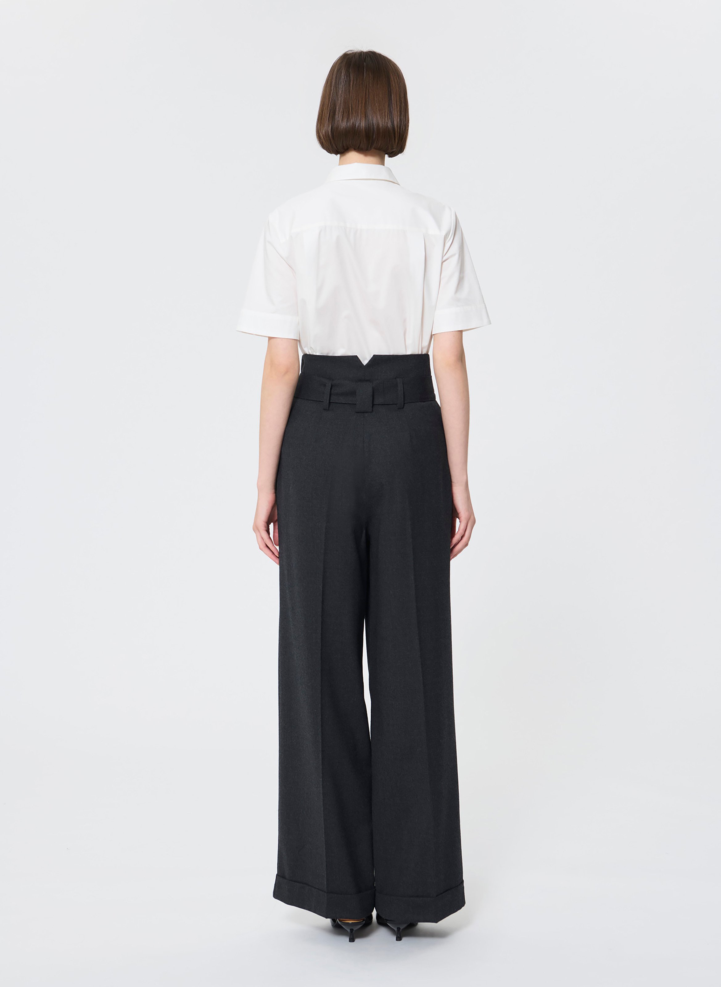 Pantaloni larghi a vita alta in misto lana TARA JARMON Grigio