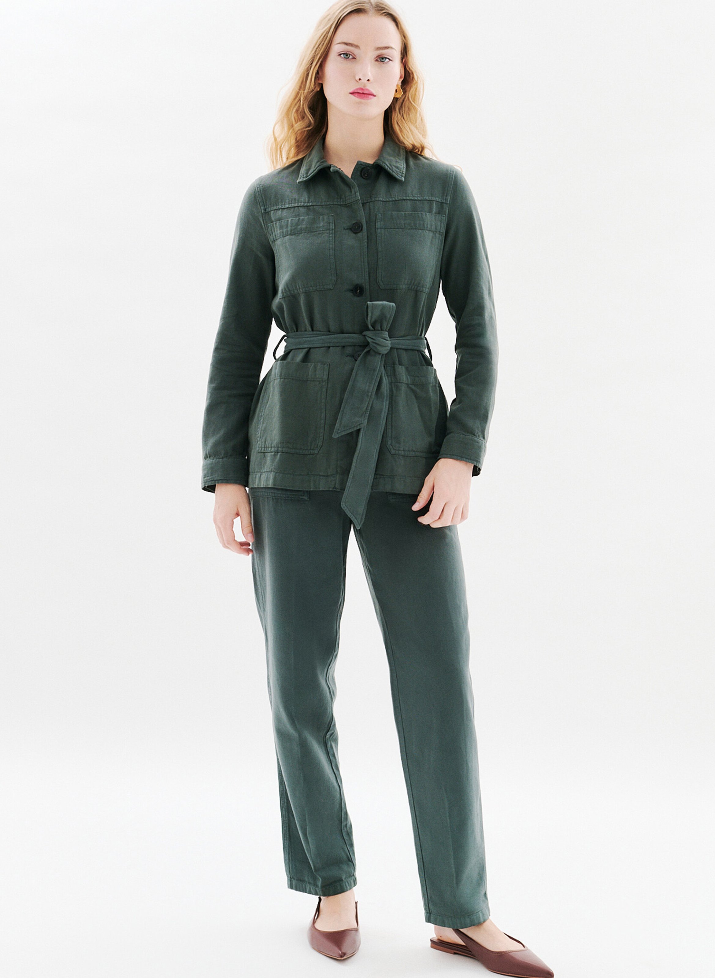 Cotton-blend coat with classic collar CAROLL Green