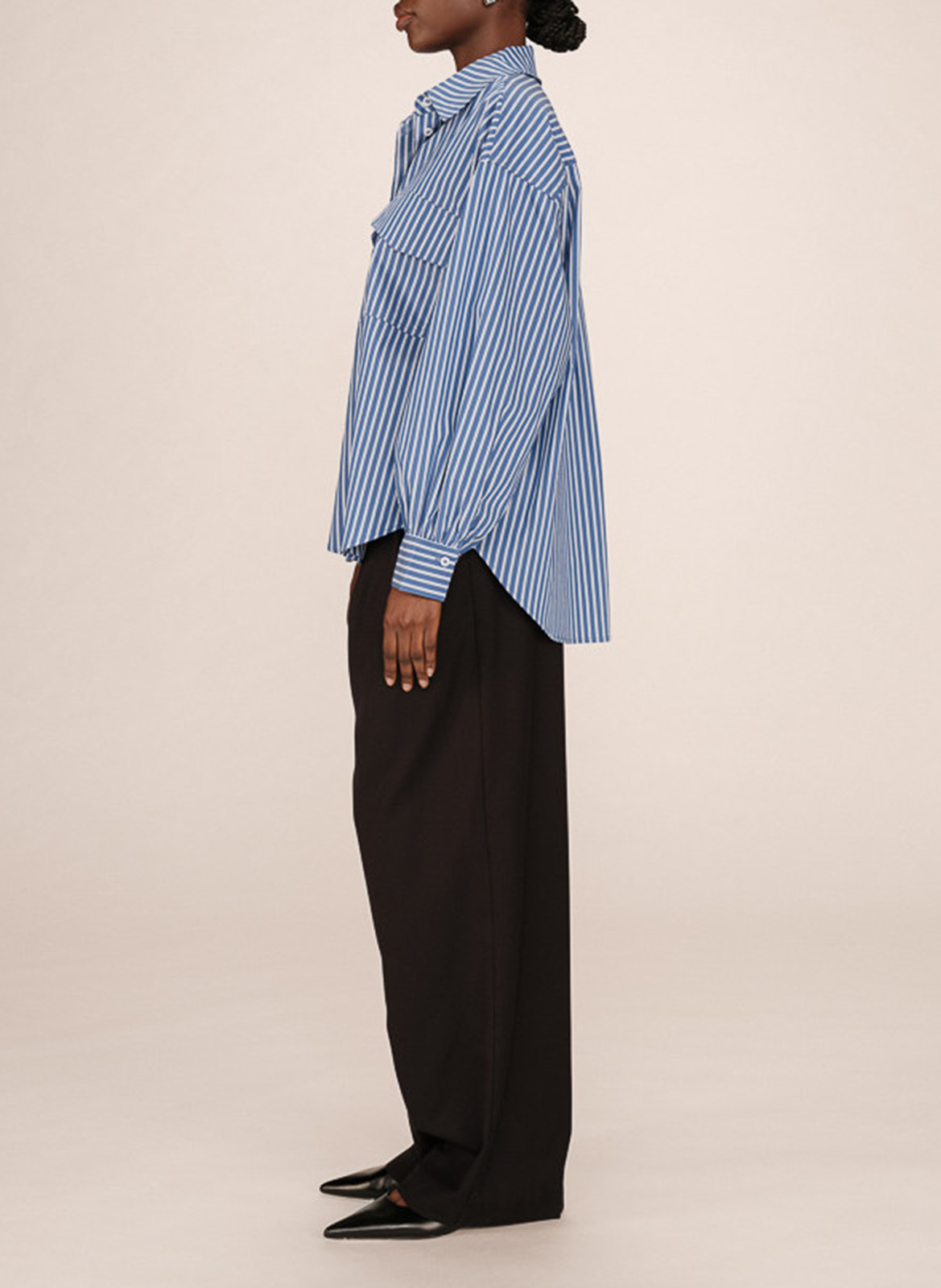 Cotton and linen shirt with classic collar GRACE ET MILA Blue