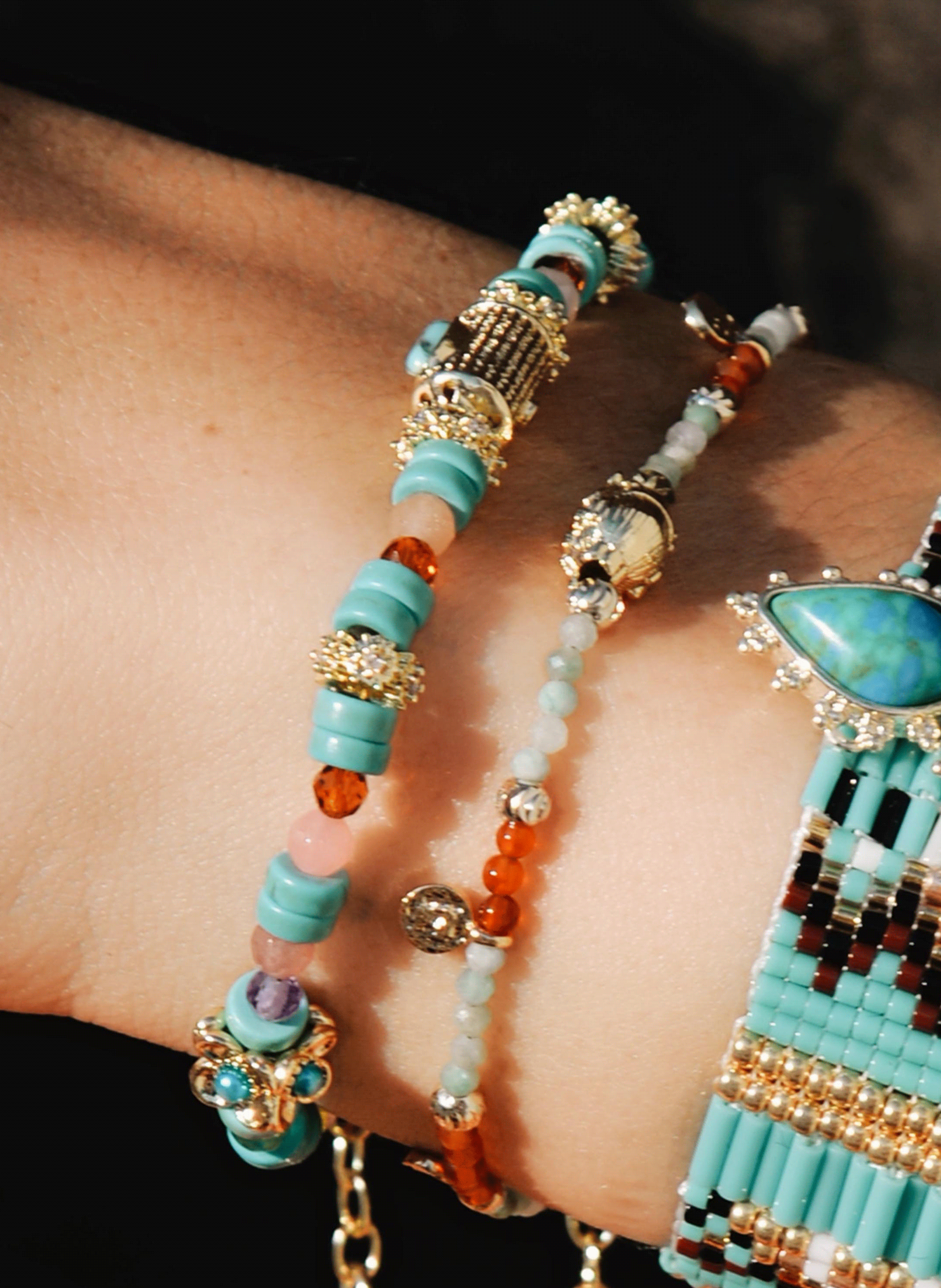 Adjustable bead bracelet with charms HIPANEMA Pink