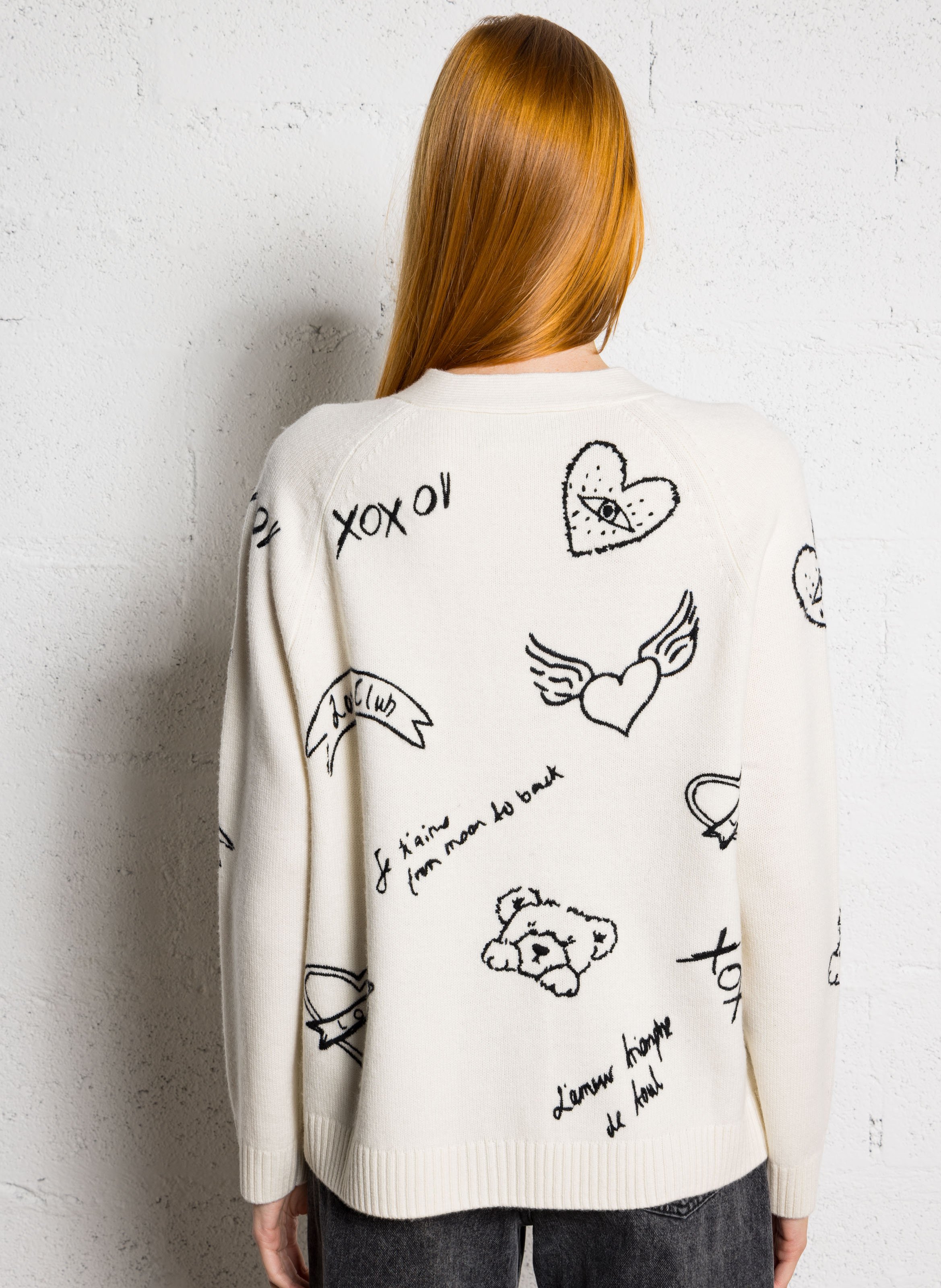 Strickjacke aus Wolle mit V-Ausschnitt BERENICE Beige