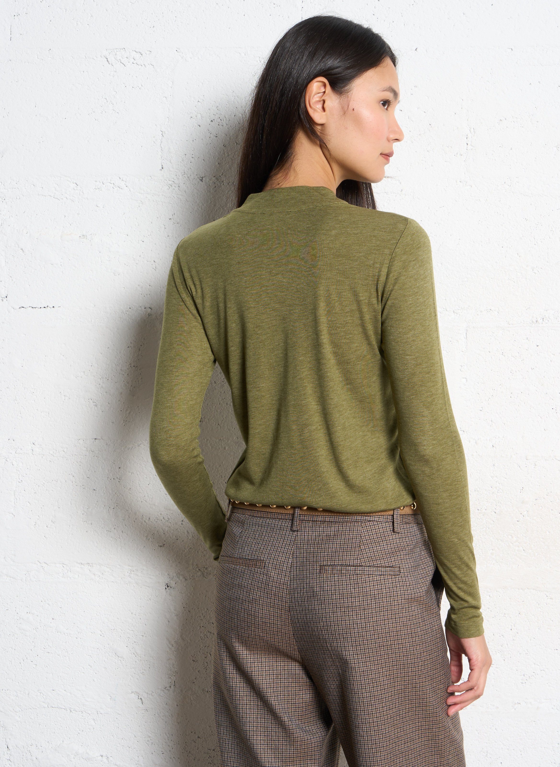 Flowy long-sleeve high-neck t-shirt MAISON 123 Green